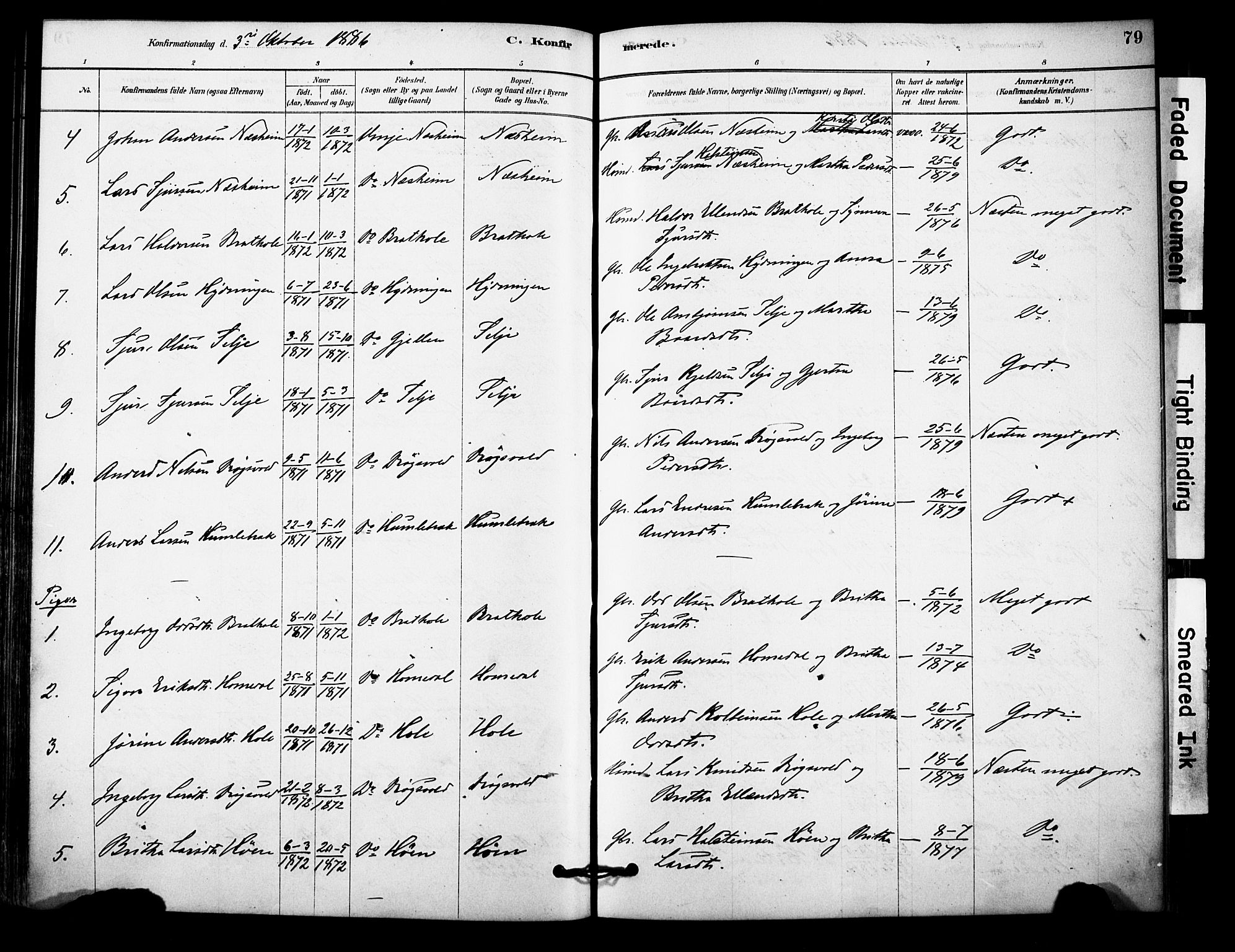 Vossestrand Sokneprestembete, AV/SAB-A-79101/H/Haa: Parish register (official) no. C 1, 1878-1903, p. 79