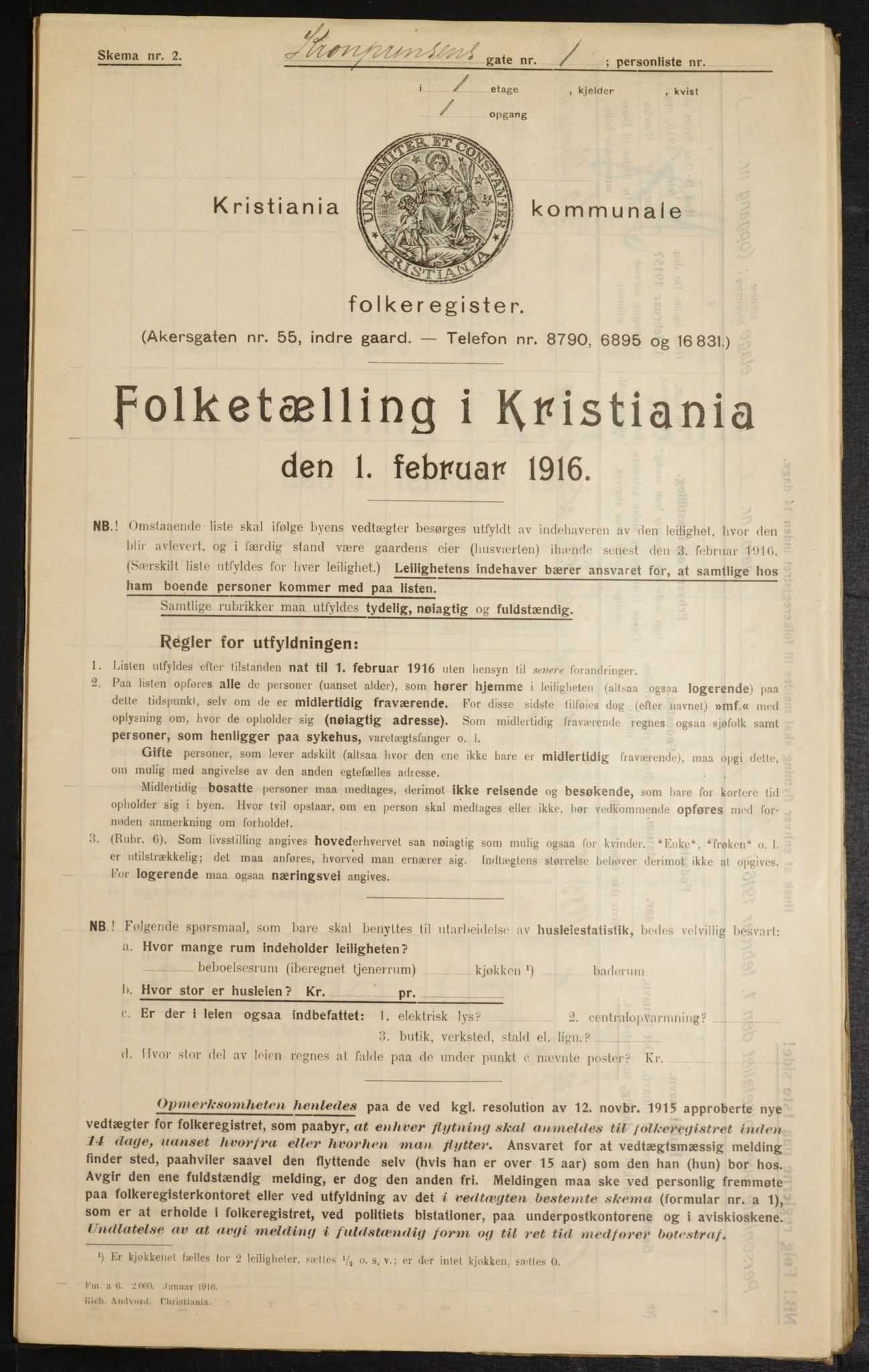 OBA, Municipal Census 1916 for Kristiania, 1916, p. 55665