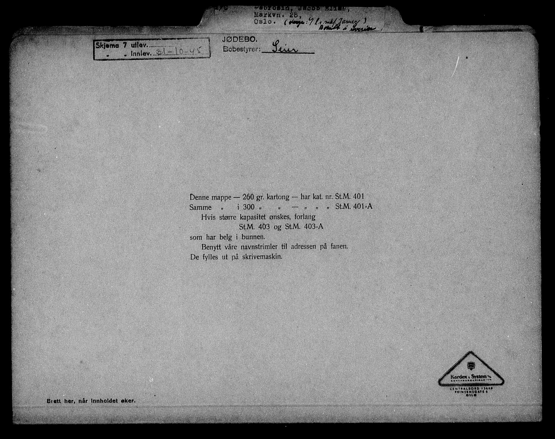 Justisdepartementet, Tilbakeføringskontoret for inndratte formuer, RA/S-1564/H/Hc/Hcc/L0929: --, 1945-1947, p. 269