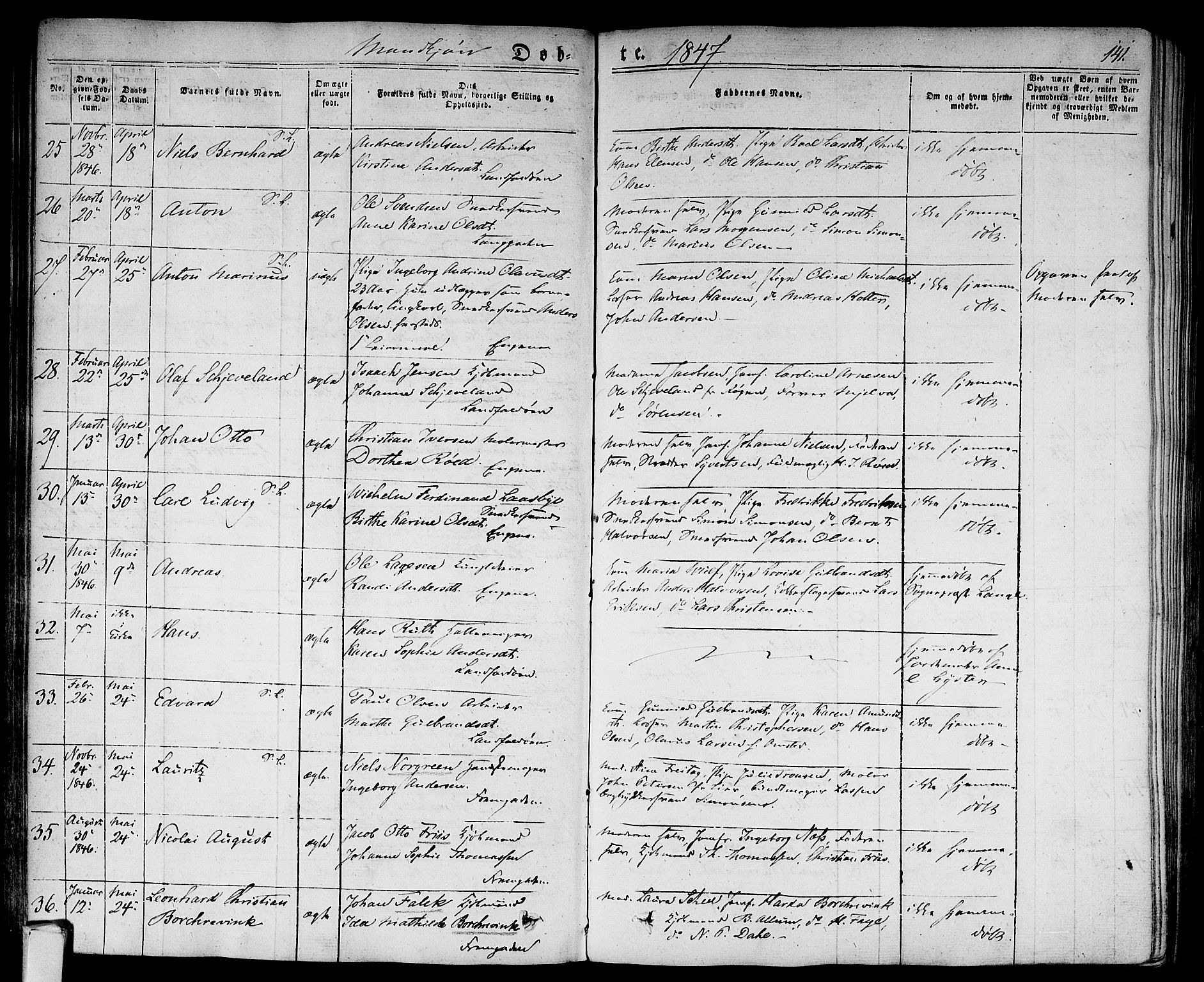 Bragernes kirkebøker, AV/SAKO-A-6/F/Fb/L0001: Parish register (official) no. II 1, 1830-1847, p. 141