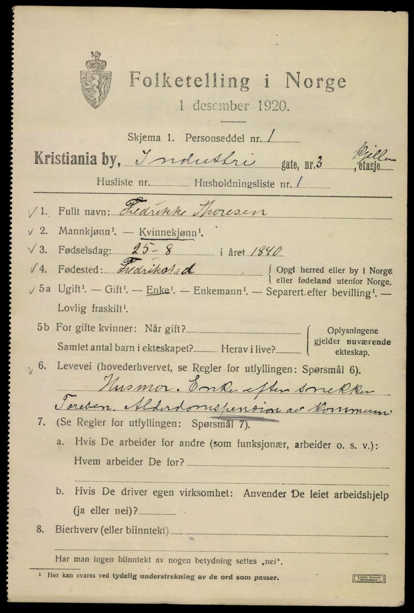 SAO, 1920 census for Kristiania, 1920, p. 307503