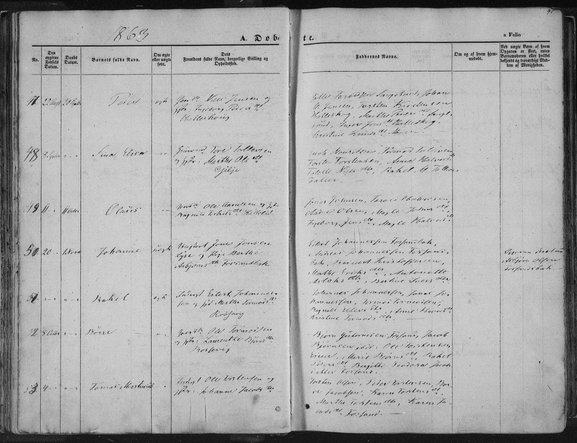 Høgsfjord sokneprestkontor, AV/SAST-A-101624/H/Ha/Haa/L0001: Parish register (official) no. A 1, 1854-1875, p. 45