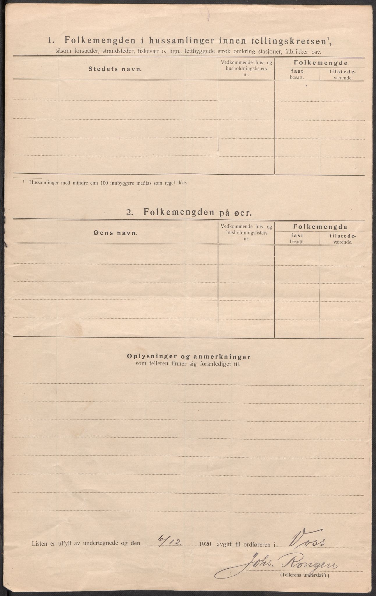 SAB, 1920 census for Voss, 1920, p. 10