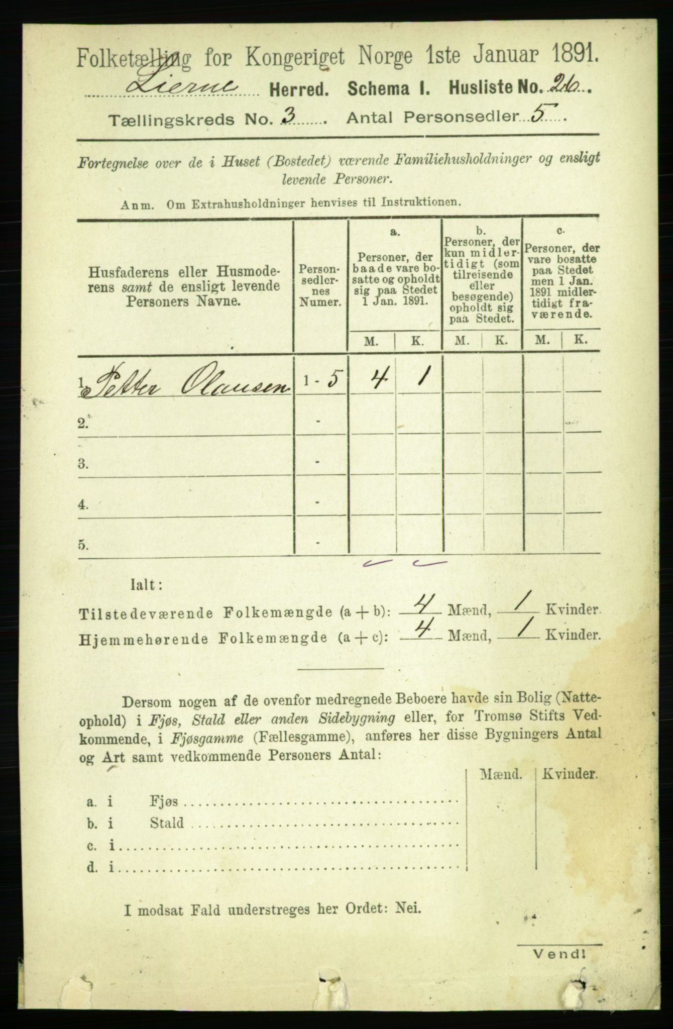 RA, 1891 census for 1737 Lierne, 1891, p. 789