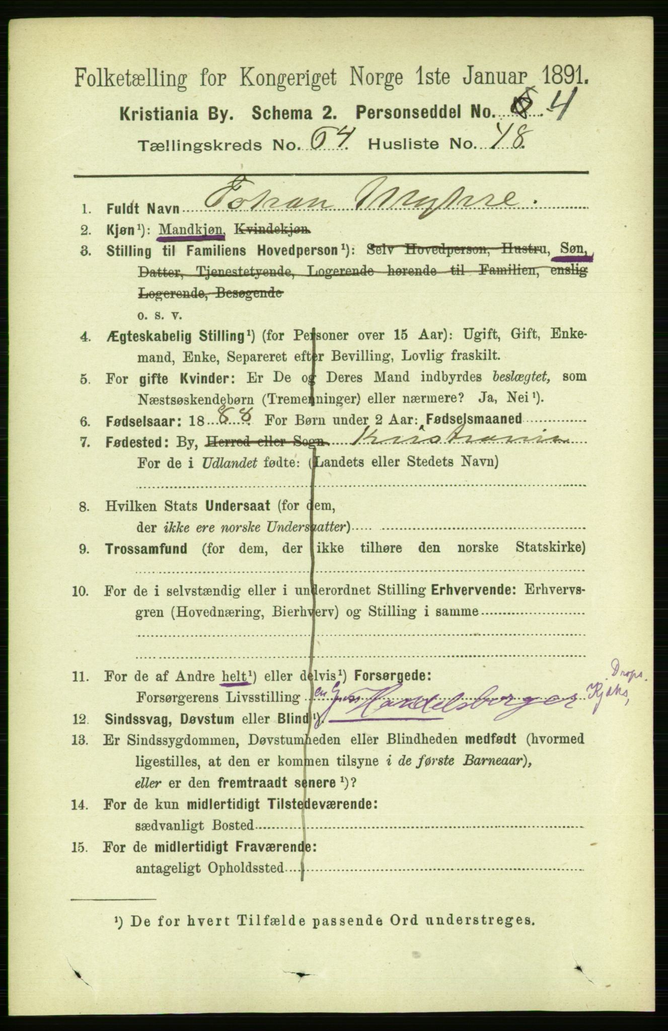 RA, 1891 census for 0301 Kristiania, 1891, p. 34791