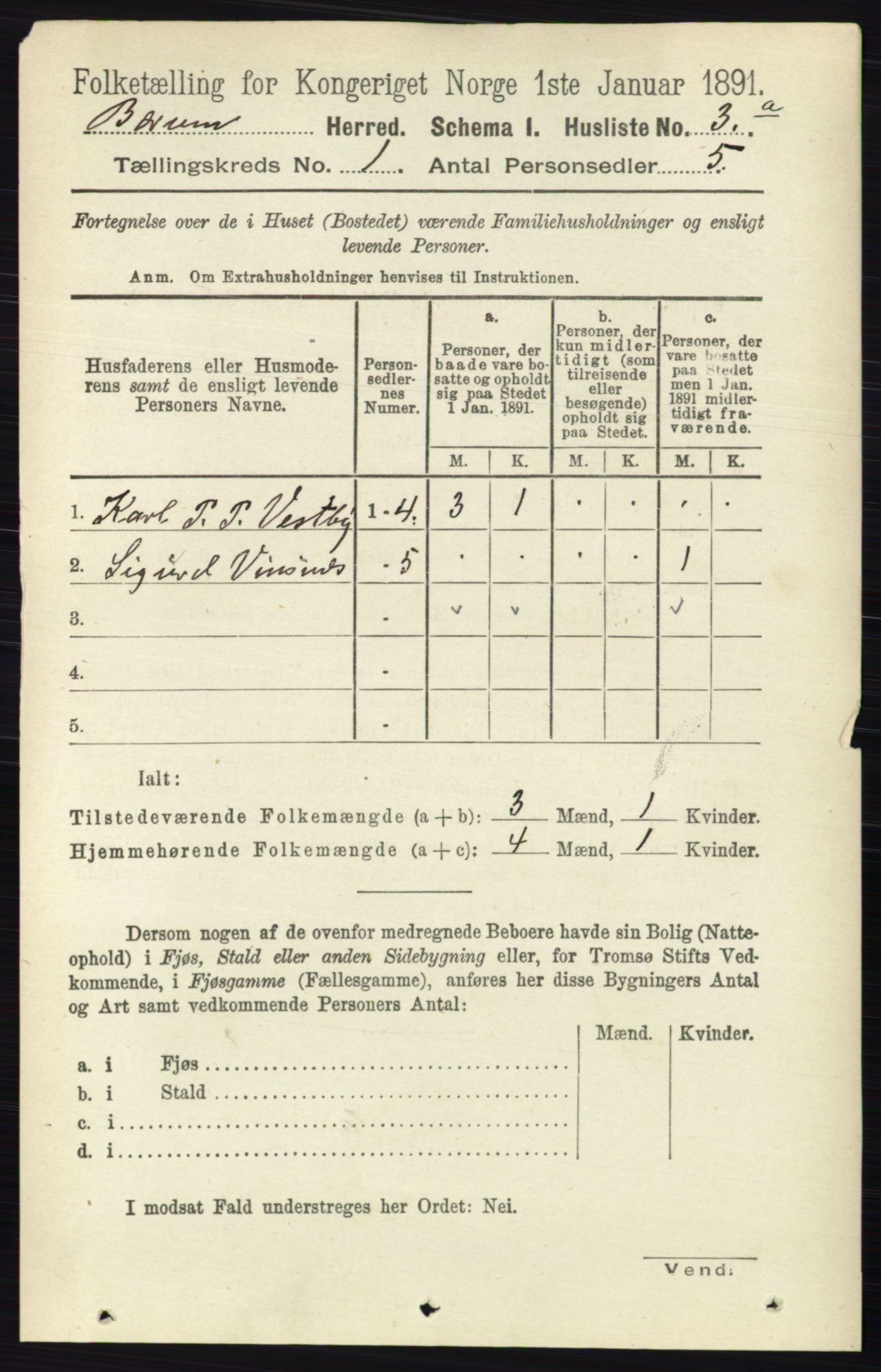 RA, 1891 census for 0219 Bærum, 1891, p. 44