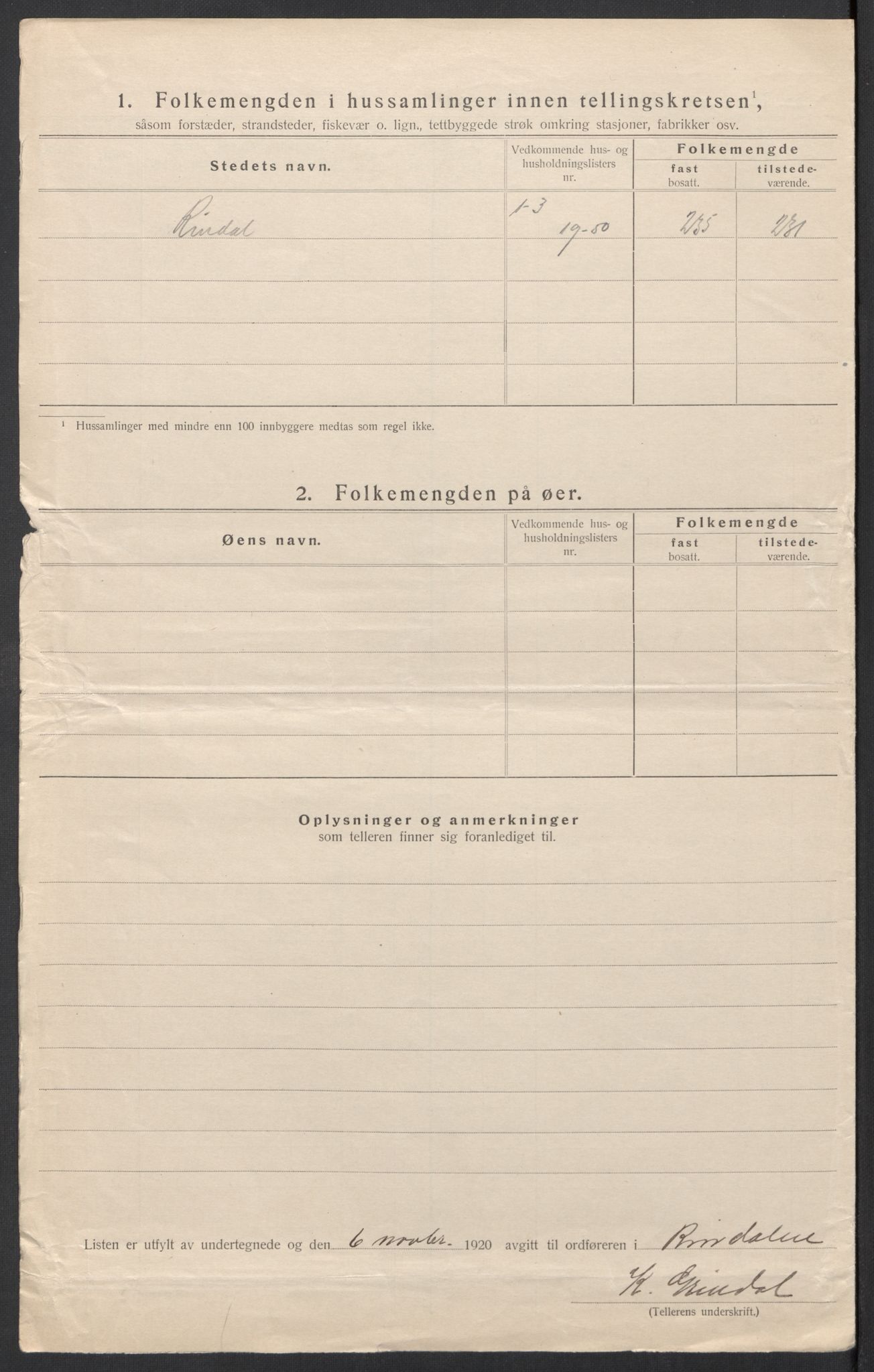 SAT, 1920 census for Rindal, 1920, p. 14