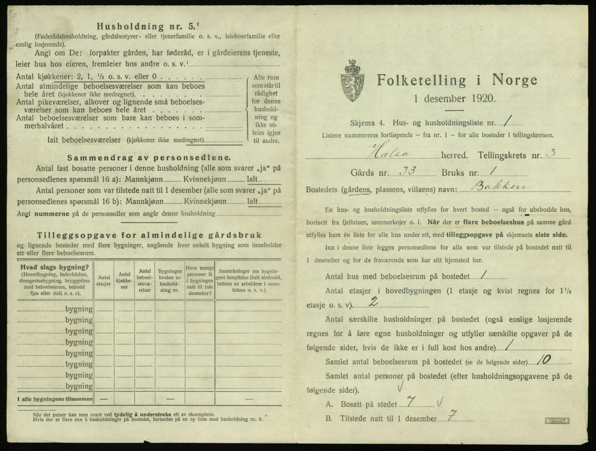 SAT, 1920 census for Halsa, 1920, p. 144