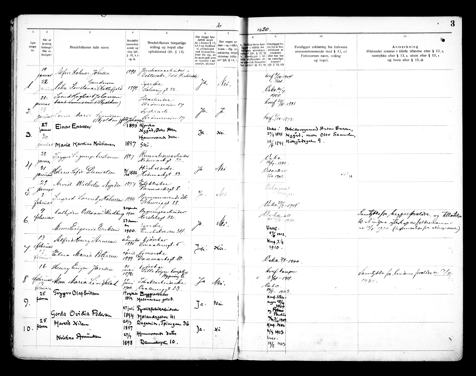 Vålerengen prestekontor Kirkebøker, SAO/A-10878/H/Ha/L0003: Banns register no. 3, 1919-1932, p. 3