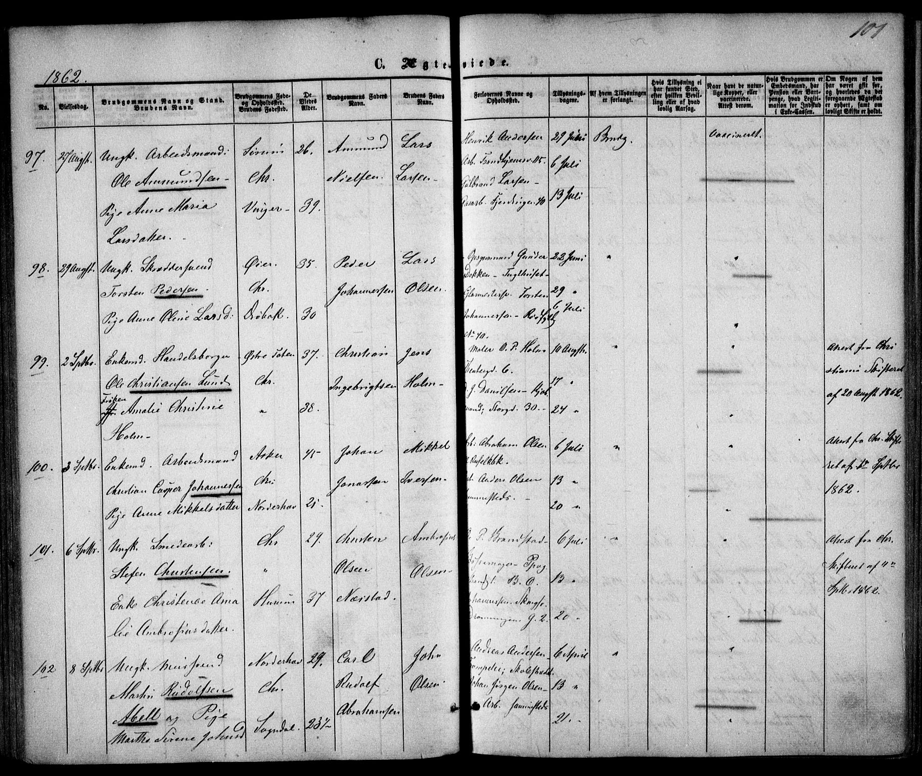 Trefoldighet prestekontor Kirkebøker, AV/SAO-A-10882/F/Fc/L0001: Parish register (official) no. III 1, 1858-1874, p. 101