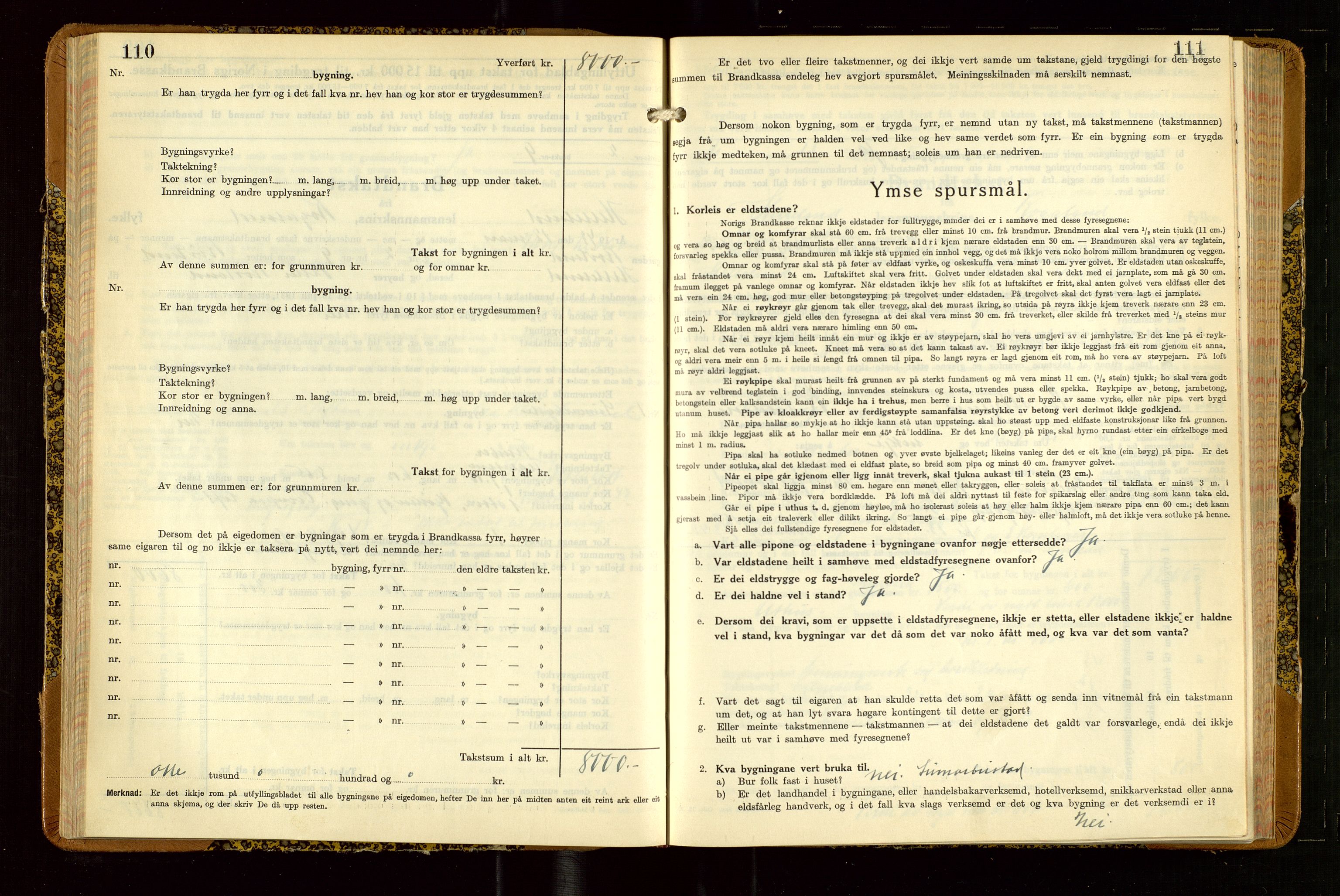 Helleland lensmannskontor, SAST/A-100209/Gob/L0004: "Brandtakstbok", 1939-1949, p. 110-111