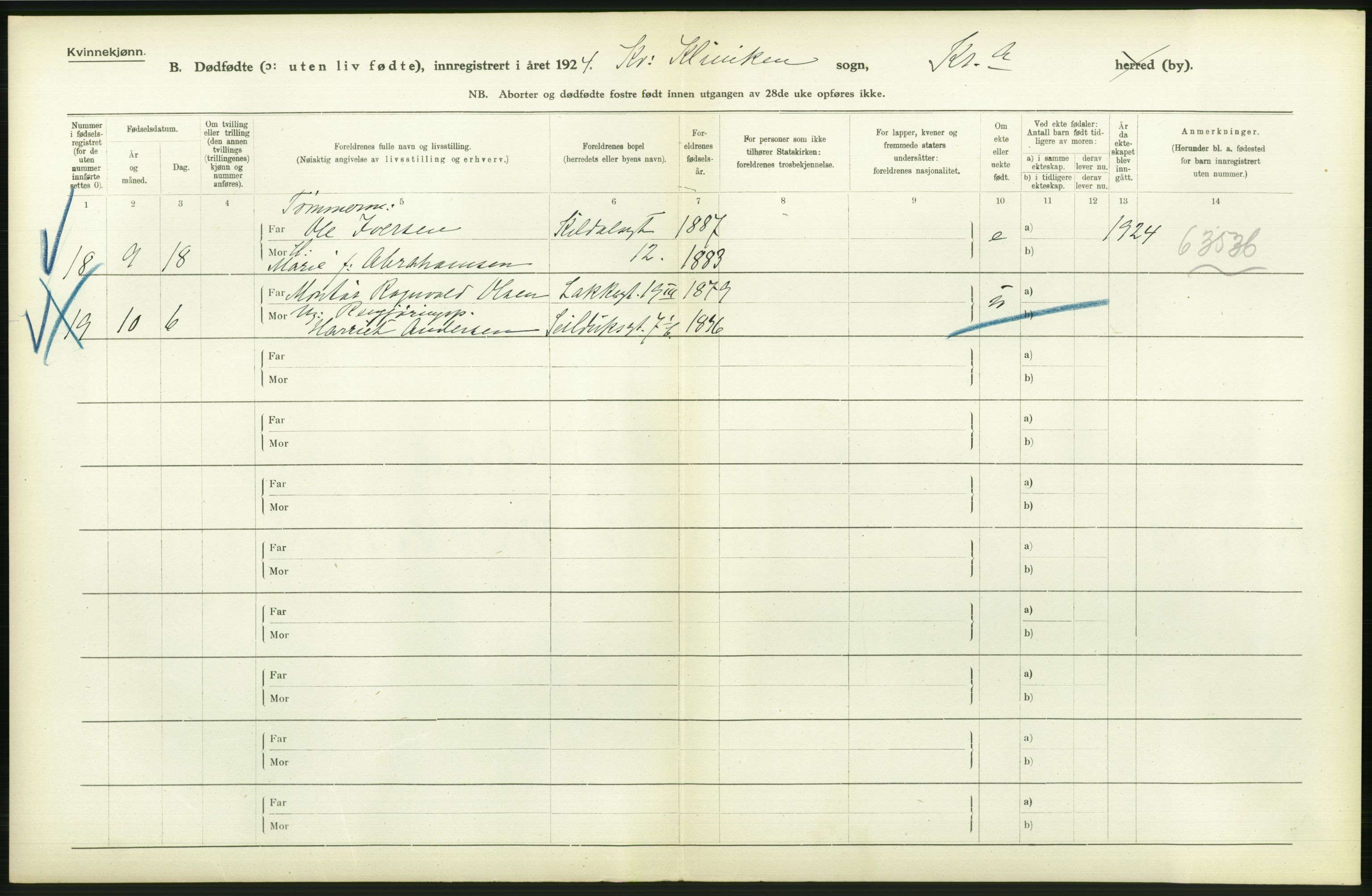 Statistisk sentralbyrå, Sosiodemografiske emner, Befolkning, AV/RA-S-2228/D/Df/Dfc/Dfcd/L0009: Kristiania: Døde kvinner, dødfødte, 1924, p. 734