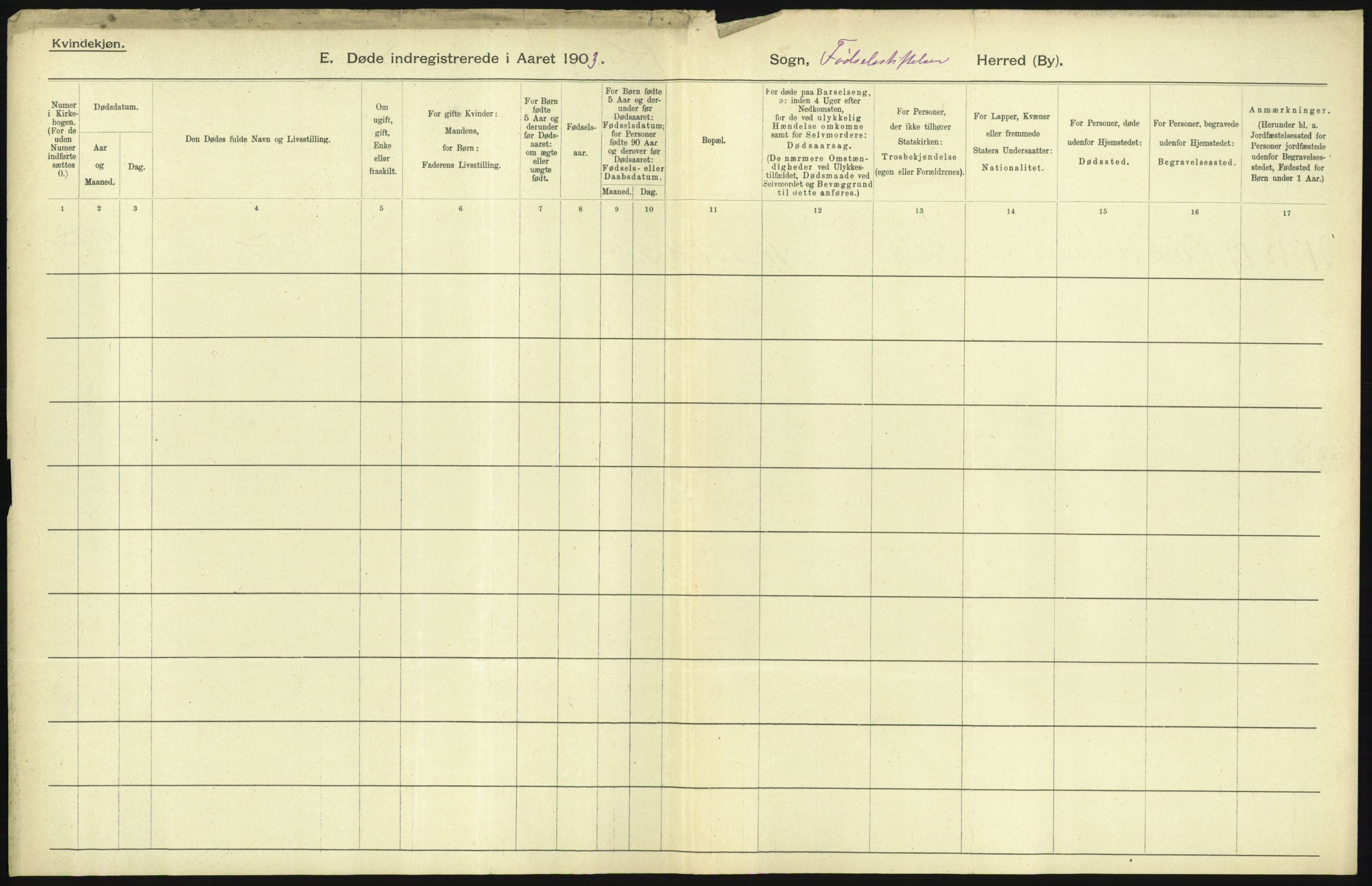 Statistisk sentralbyrå, Sosiodemografiske emner, Befolkning, AV/RA-S-2228/D/Df/Dfa/Dfaa/L0004: Kristiania: Gifte, døde, 1903, p. 275