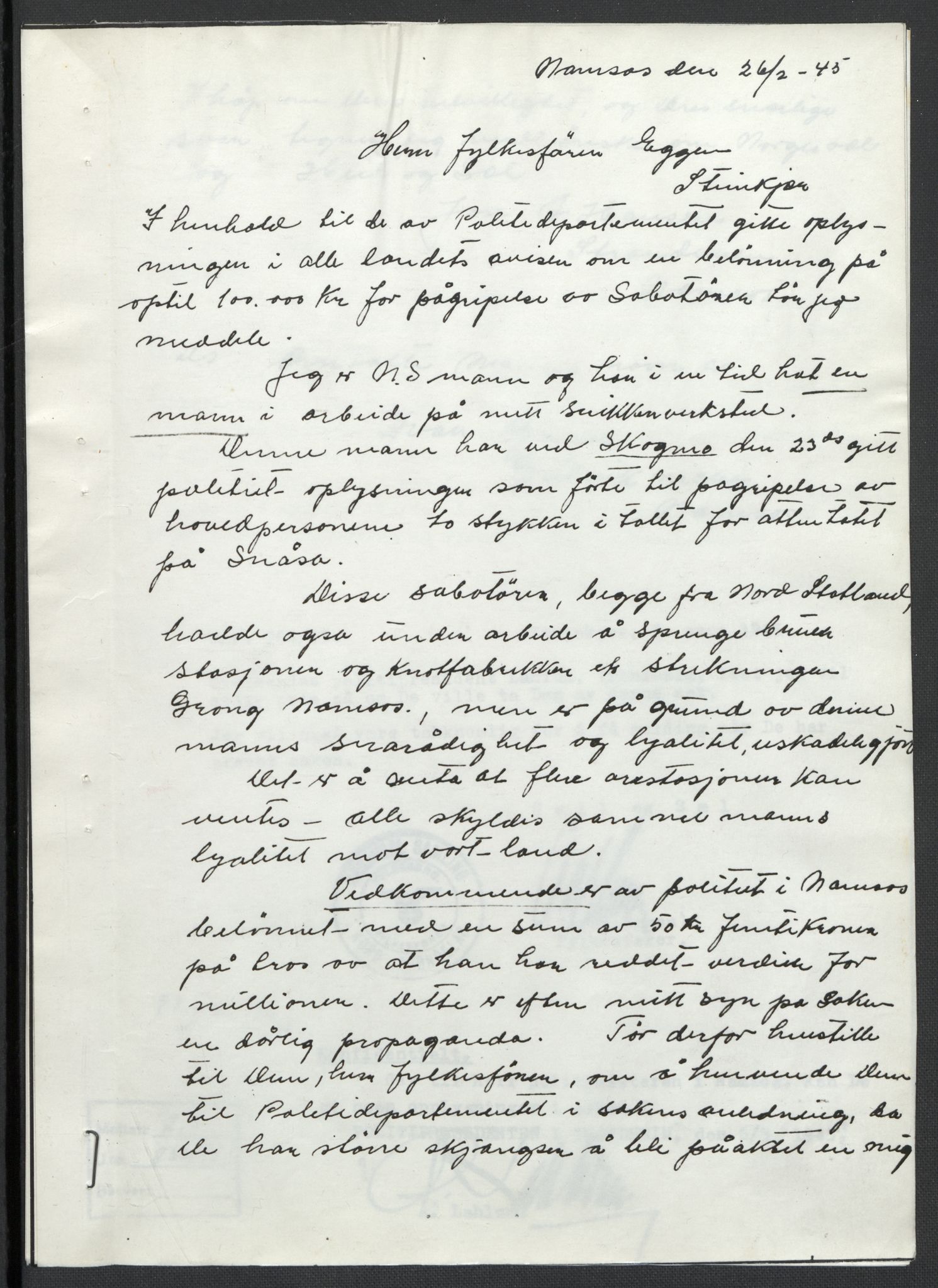 Landssvikarkivet, Oslo politikammer, AV/RA-S-3138-01/D/Da/L0003: Dnr. 29, 1945, p. 1314