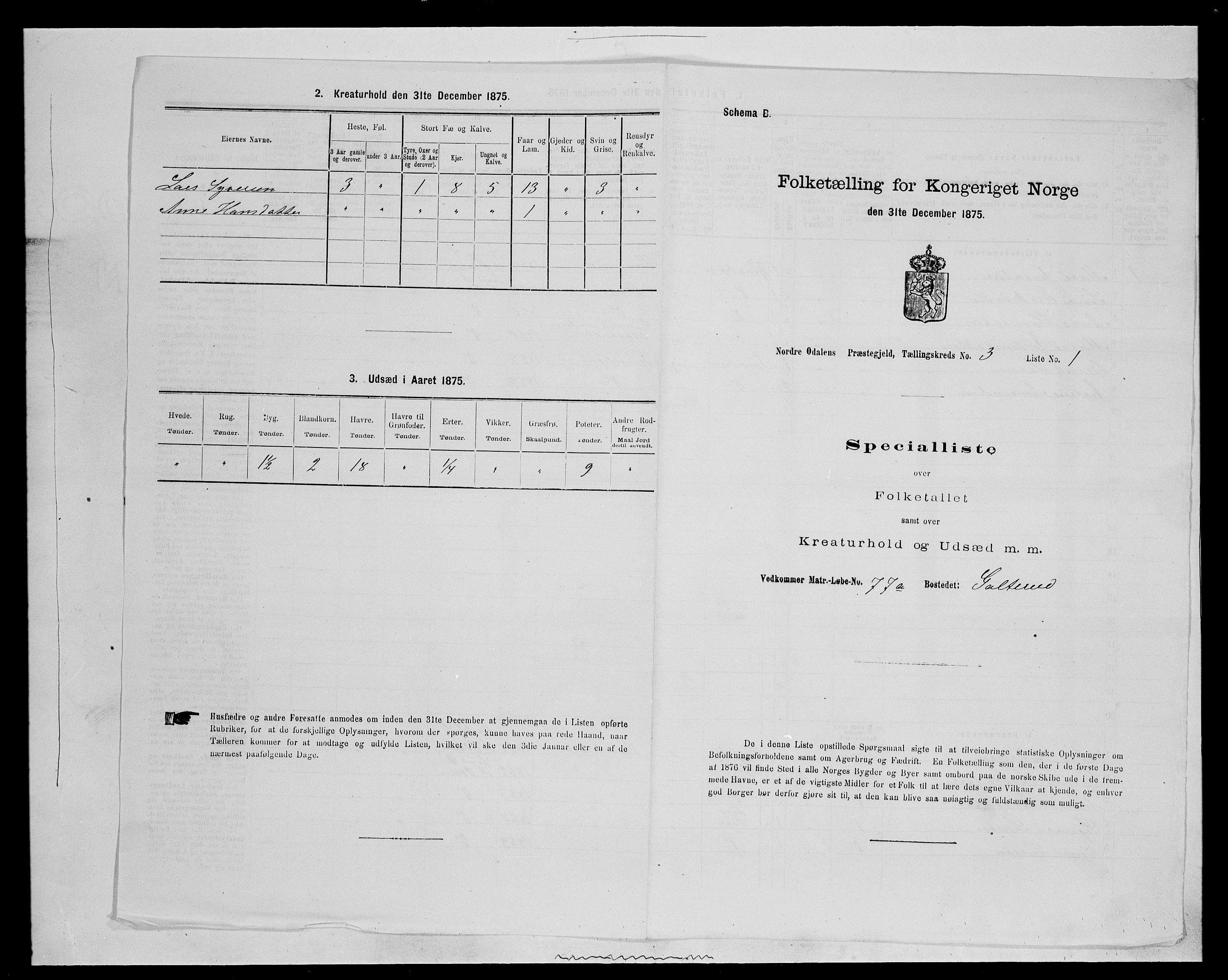 SAH, 1875 census for 0418P Nord-Odal, 1875, p. 371