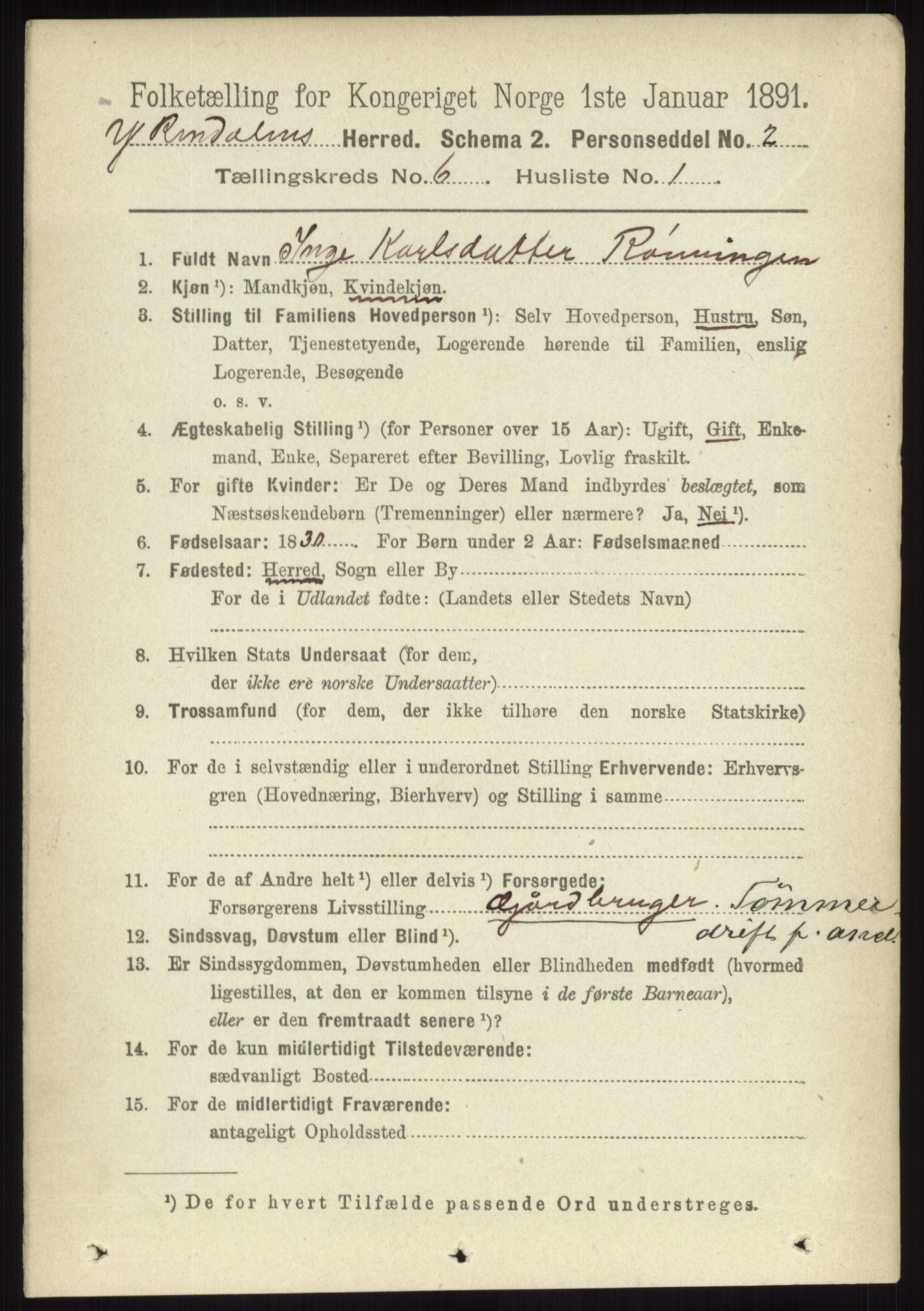 RA, 1891 census for 0432 Ytre Rendal, 1891, p. 1679