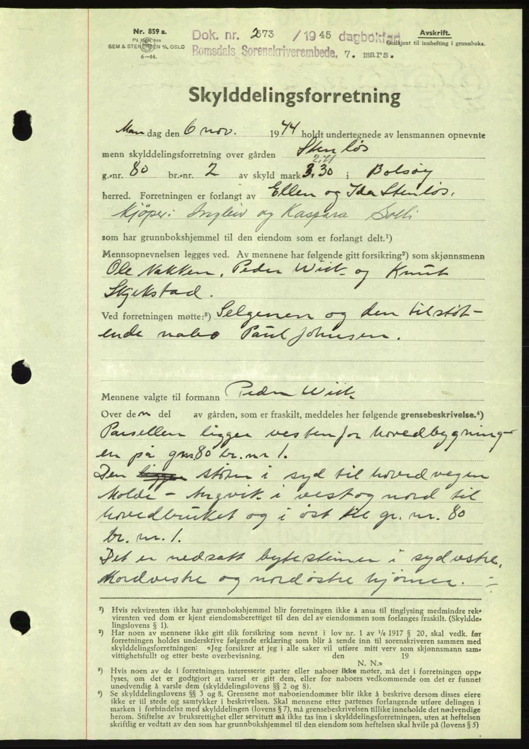 Romsdal sorenskriveri, AV/SAT-A-4149/1/2/2C: Mortgage book no. A17, 1944-1945, Diary no: : 273/1945