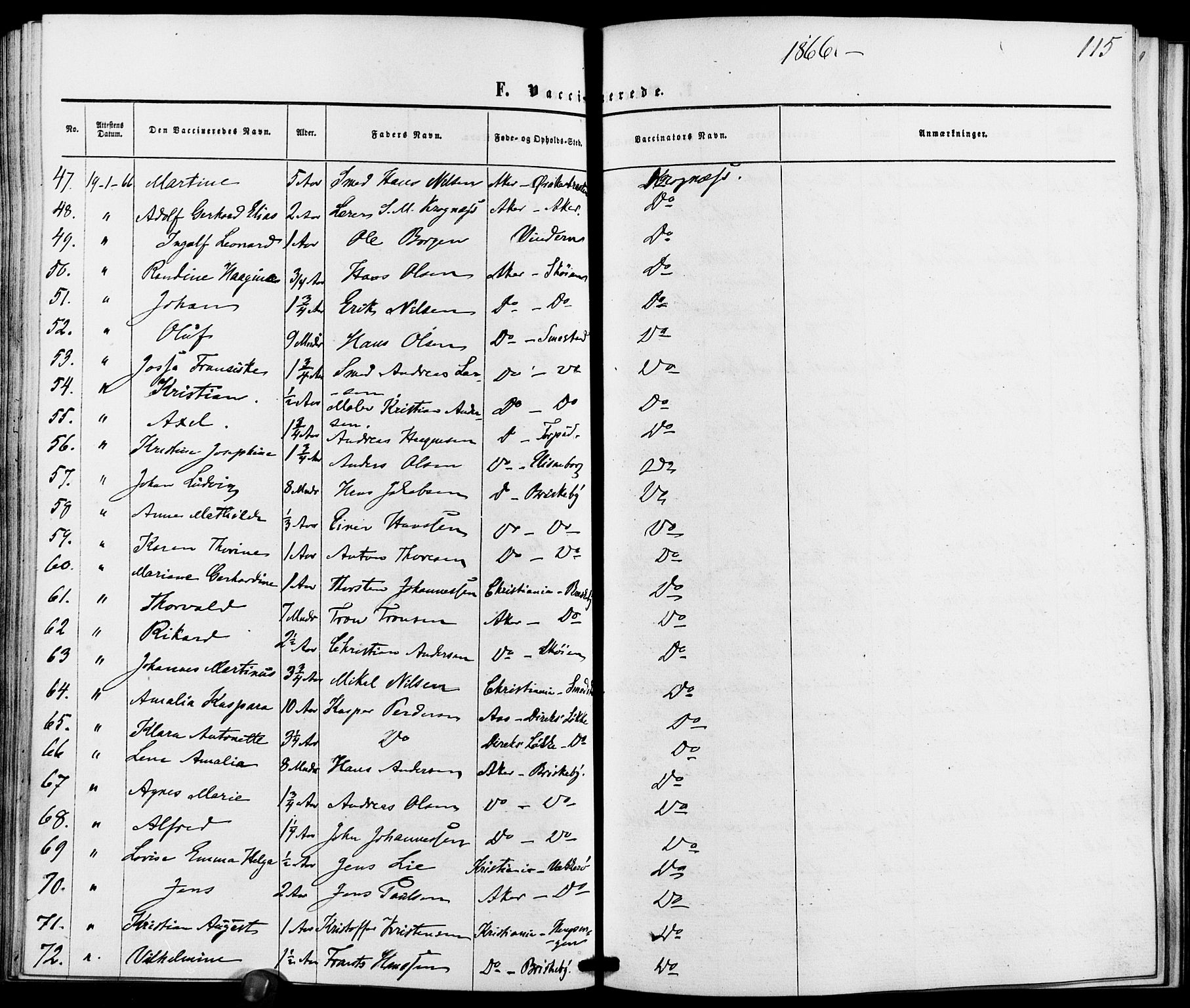 Vestre Aker prestekontor Kirkebøker, AV/SAO-A-10025/K/Ka/L0001: Vaccination register no. 1, 1857-1867, p. 115