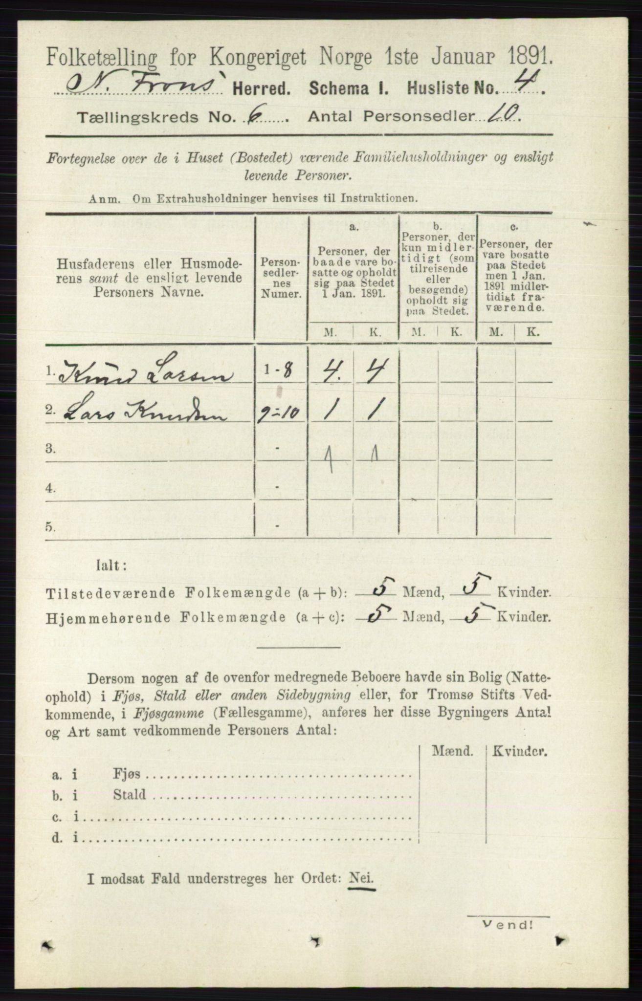 RA, 1891 census for 0518 Nord-Fron, 1891, p. 2169