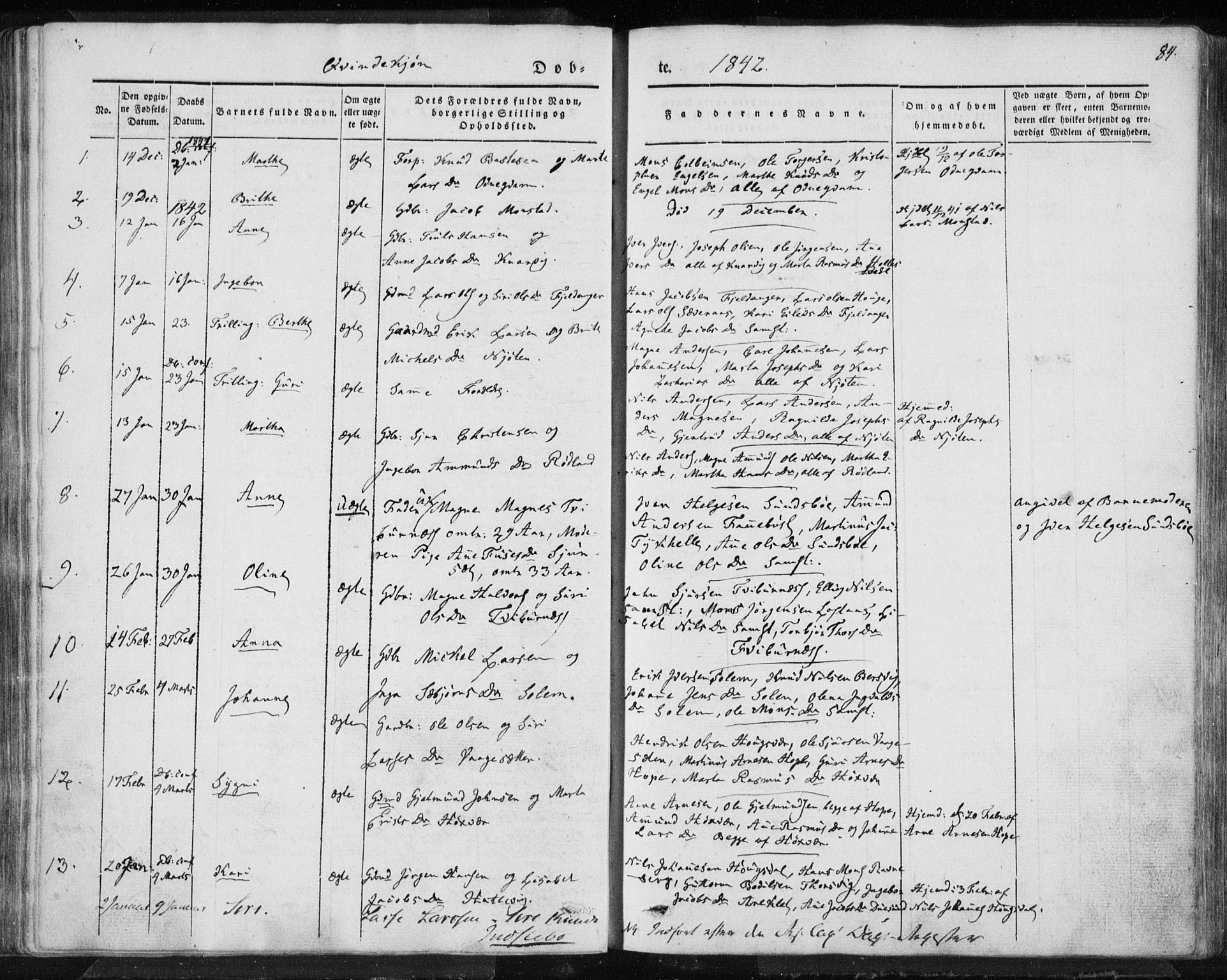 Lindås Sokneprestembete, AV/SAB-A-76701/H/Haa/Haaa/L0010: Parish register (official) no. A 10, 1842-1862, p. 84