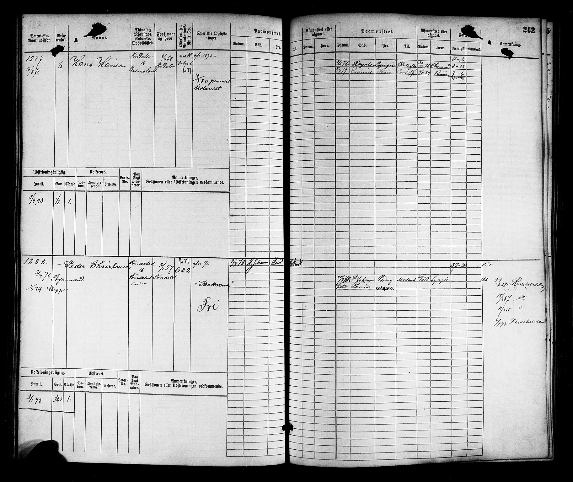 Risør mønstringskrets, SAK/2031-0010/F/Fb/L0003: Hovedrulle nr 767-1528, Q-3, 1868-1910, p. 265