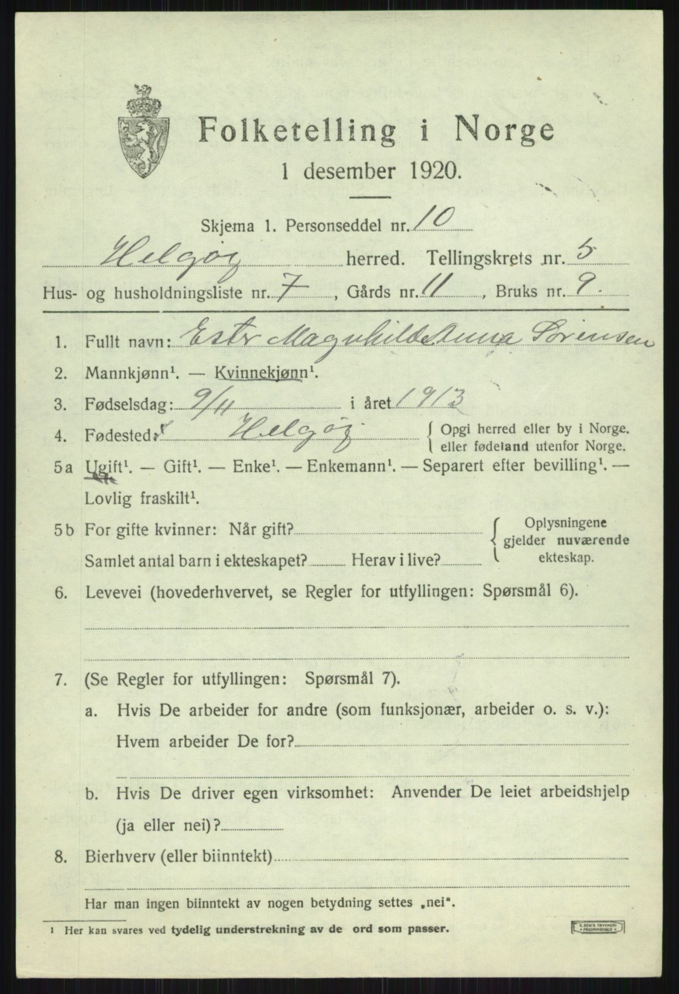 SATØ, 1920 census for Helgøy, 1920, p. 2029