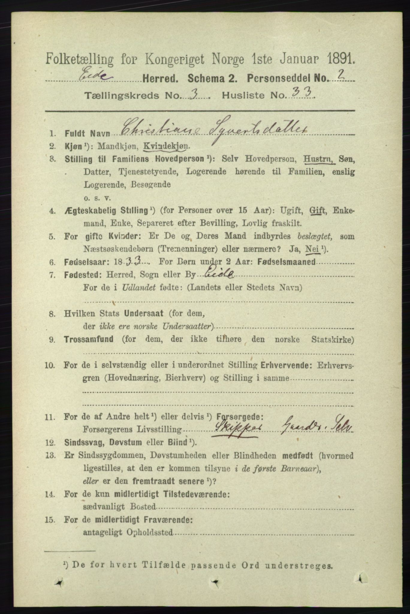 RA, 1891 census for 0925 Eide, 1891, p. 888