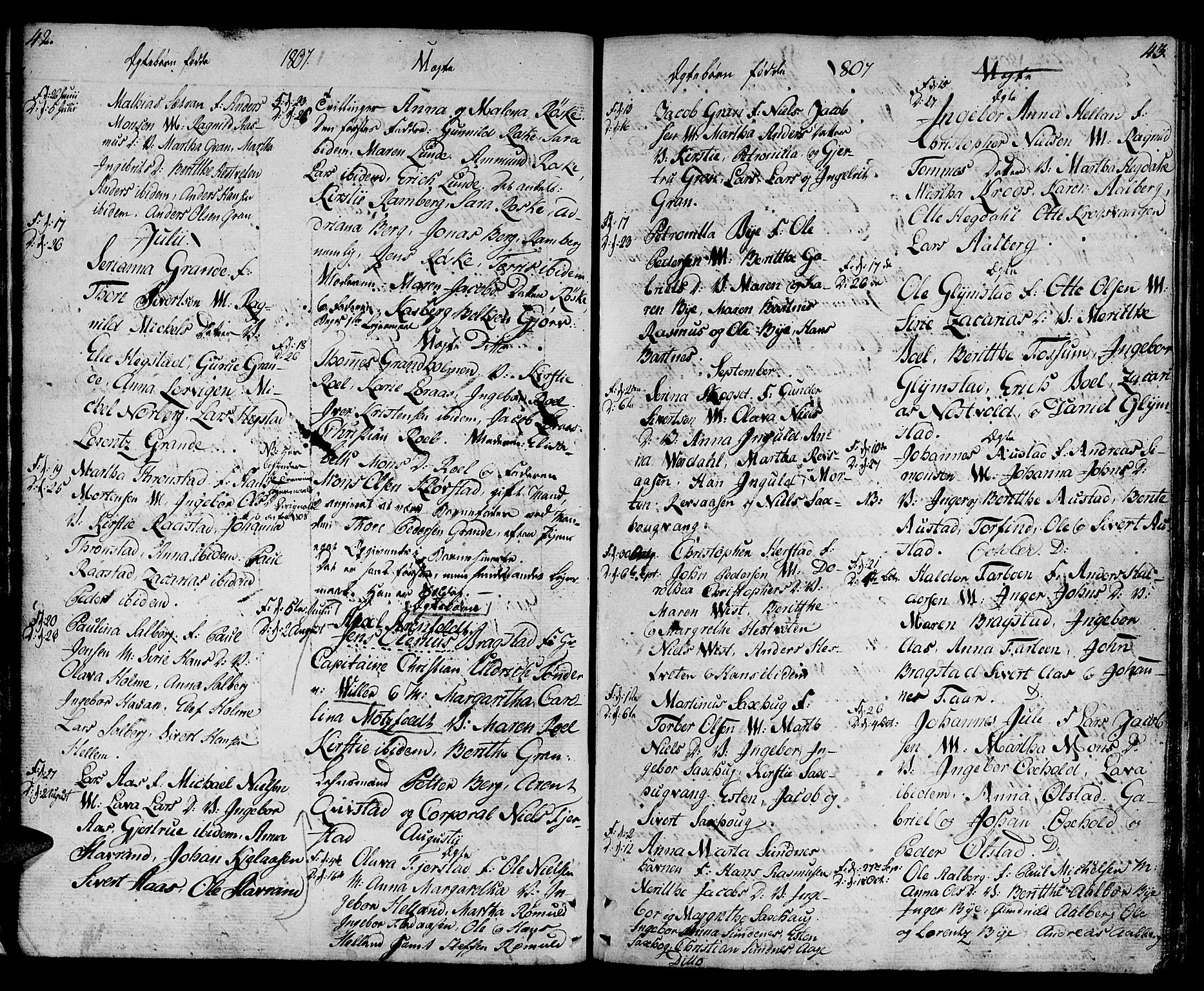 Ministerialprotokoller, klokkerbøker og fødselsregistre - Nord-Trøndelag, SAT/A-1458/730/L0274: Parish register (official) no. 730A03, 1802-1816, p. 42-43
