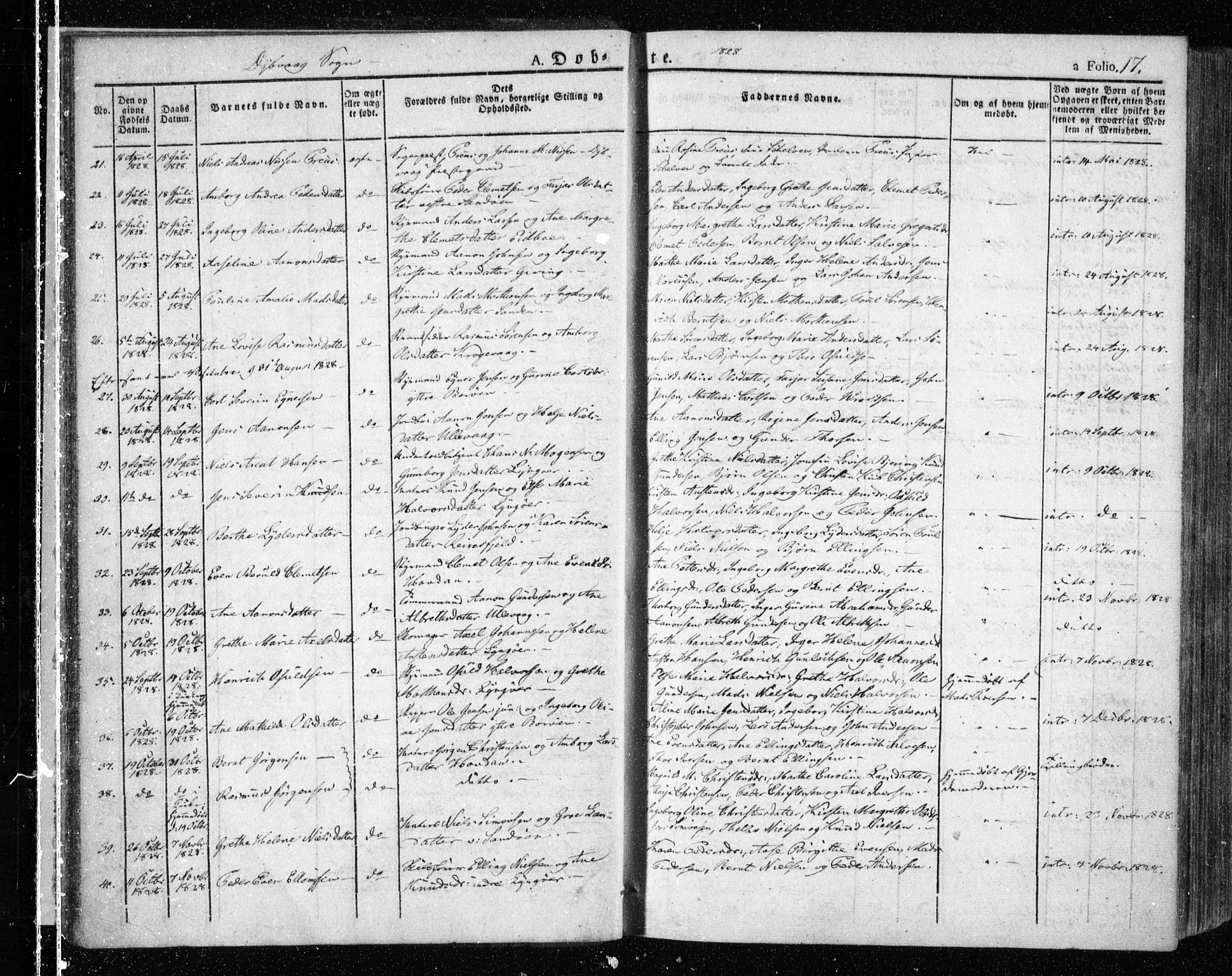 Dypvåg sokneprestkontor, SAK/1111-0007/F/Fa/Faa/L0004: Parish register (official) no. A 4, 1824-1840, p. 17