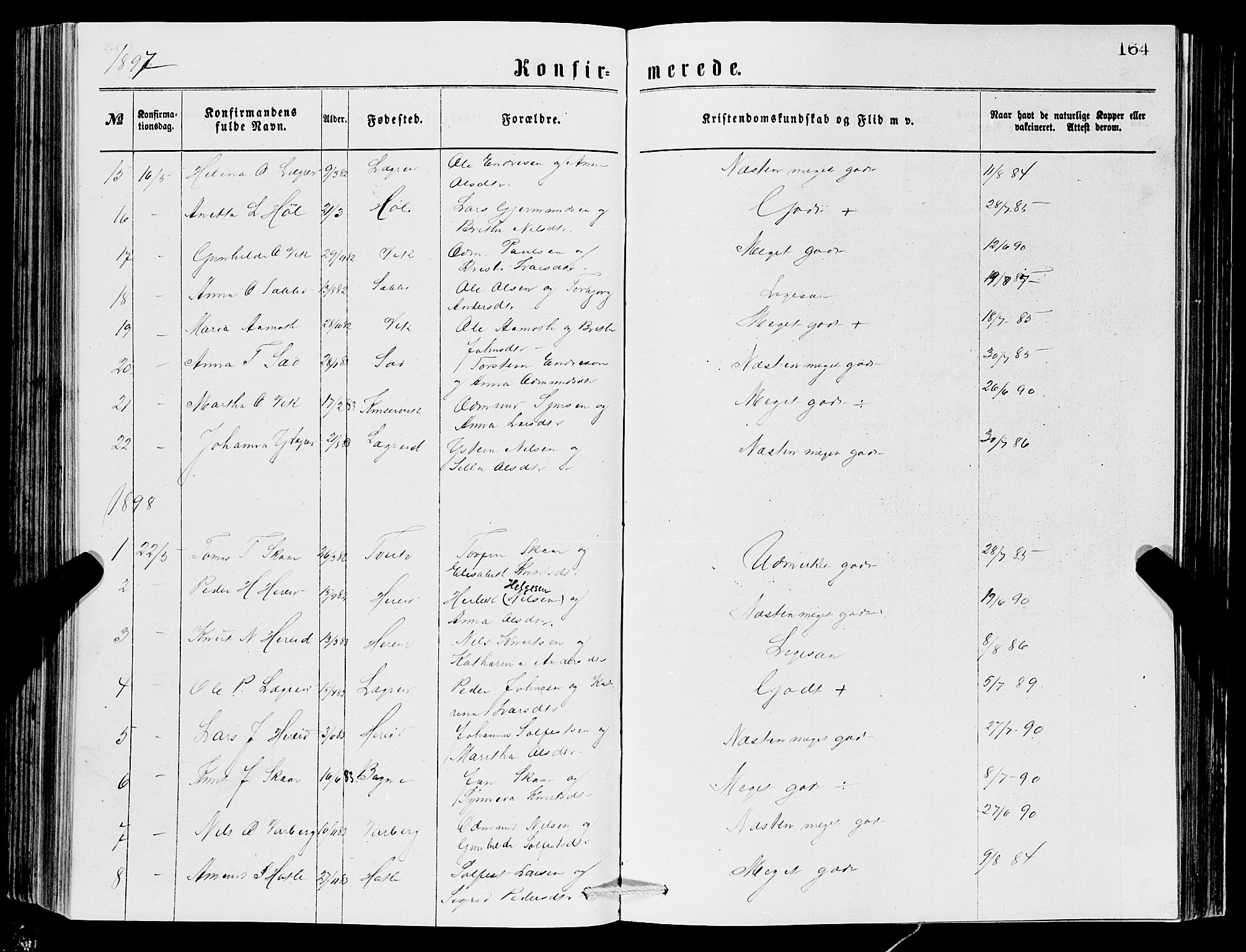 Ullensvang sokneprestembete, SAB/A-78701/H/Hab: Parish register (copy) no. C 2, 1871-1899, p. 164