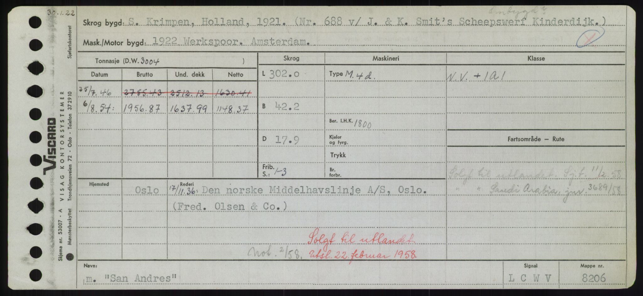 Sjøfartsdirektoratet med forløpere, Skipsmålingen, RA/S-1627/H/Hd/L0032: Fartøy, San-Seve, p. 1