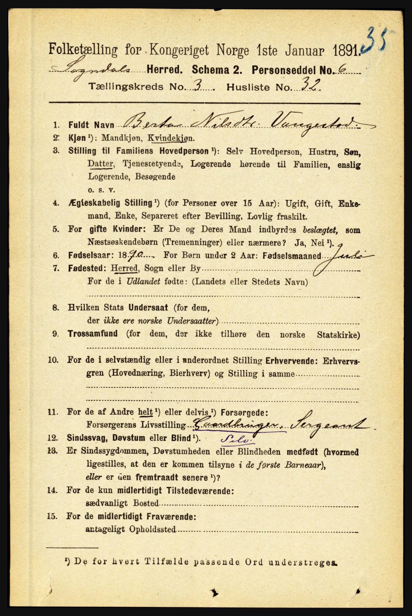 RA, 1891 census for 1420 Sogndal, 1891, p. 1639
