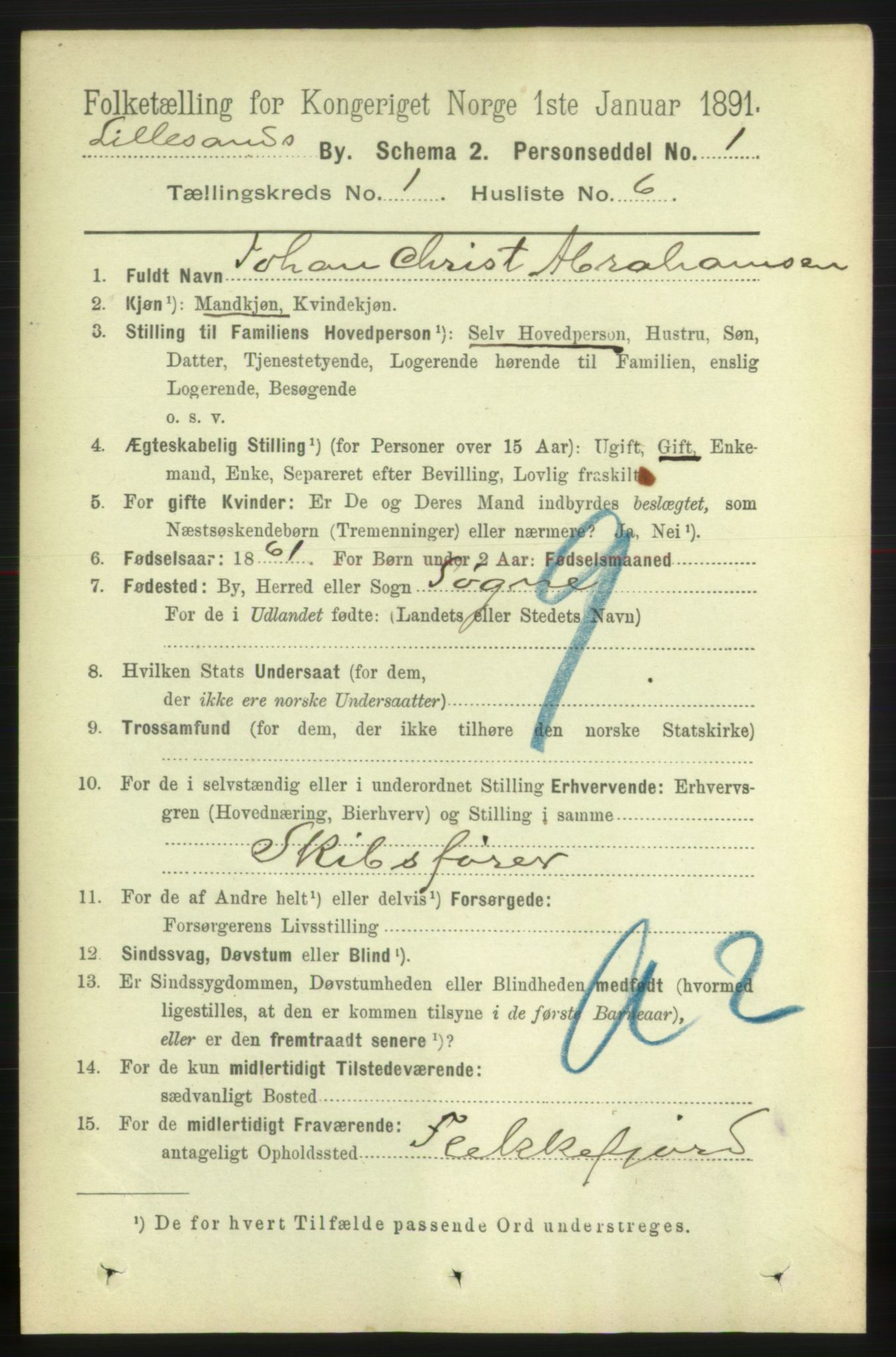 RA, 1891 census for 0905 Lillesand, 1891, p. 49