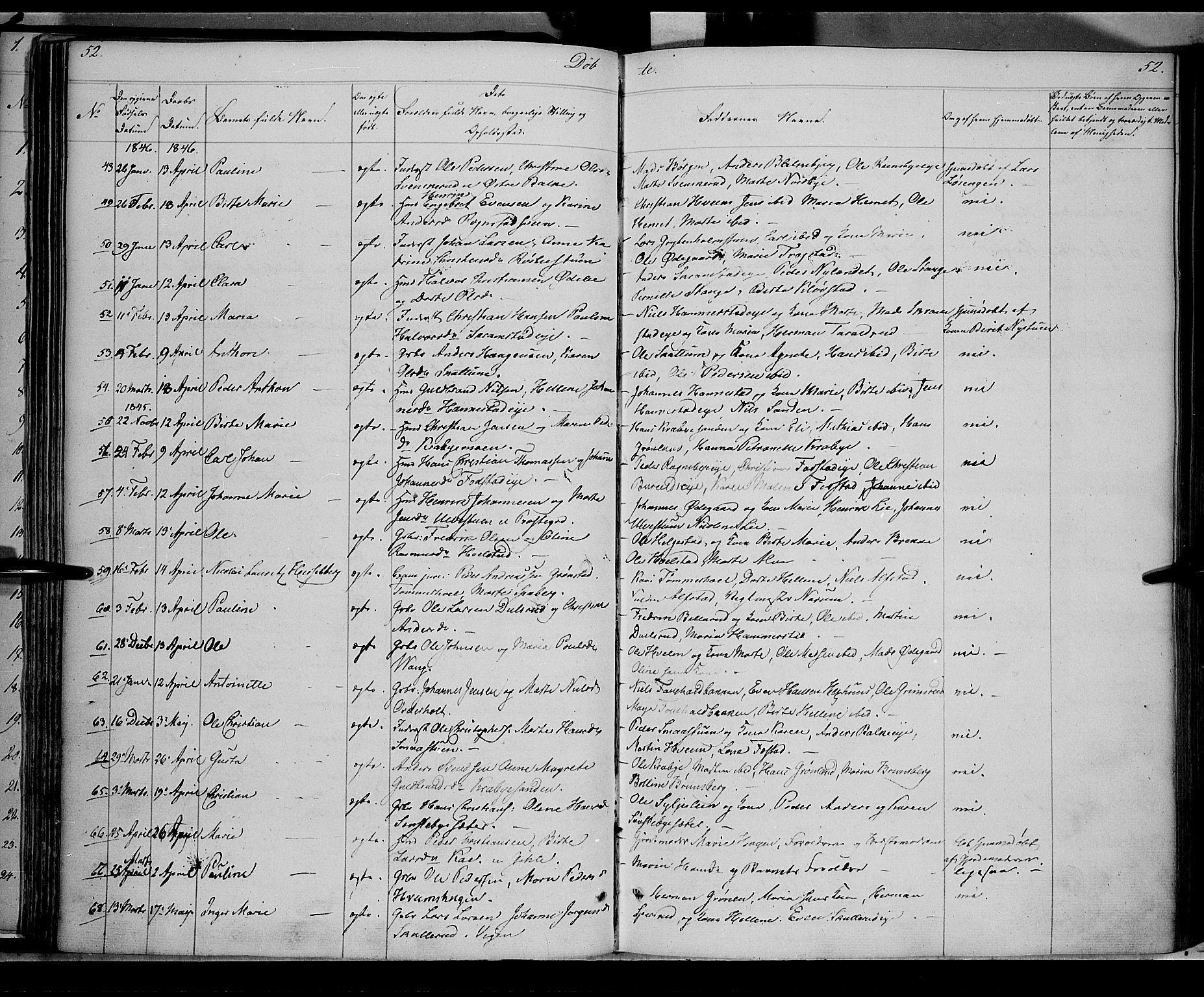 Østre Toten prestekontor, AV/SAH-PREST-104/H/Ha/Haa/L0002: Parish register (official) no. 2, 1840-1847, p. 52