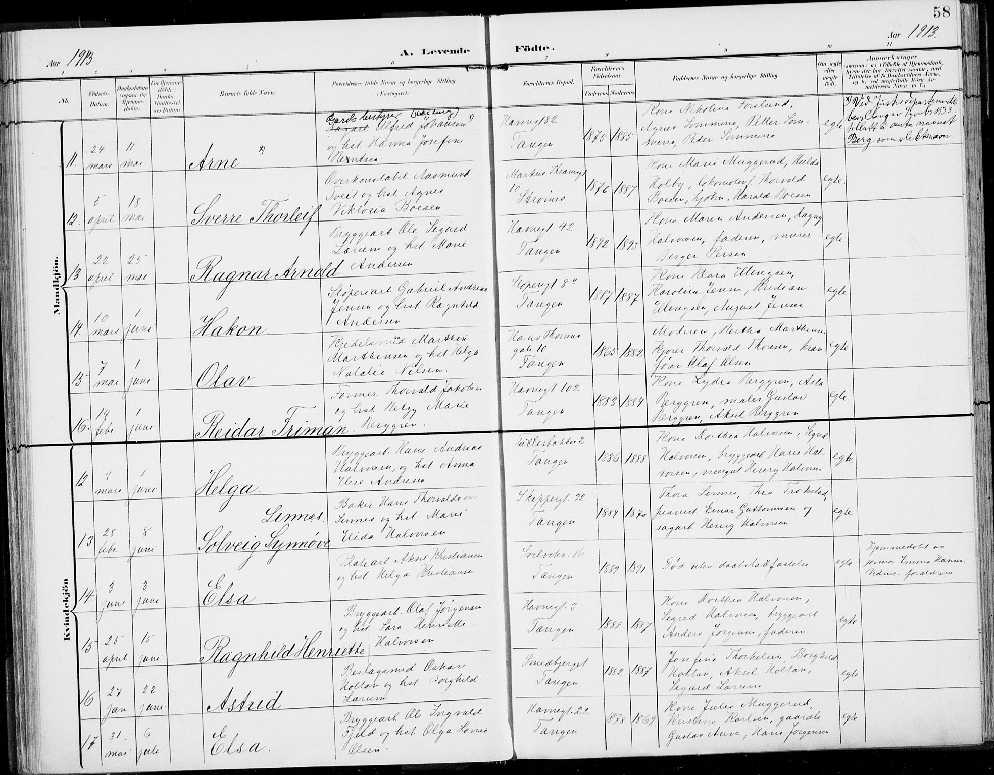 Strømsø kirkebøker, AV/SAKO-A-246/F/Fb/L0008: Parish register (official) no. II 8, 1902-1933, p. 58