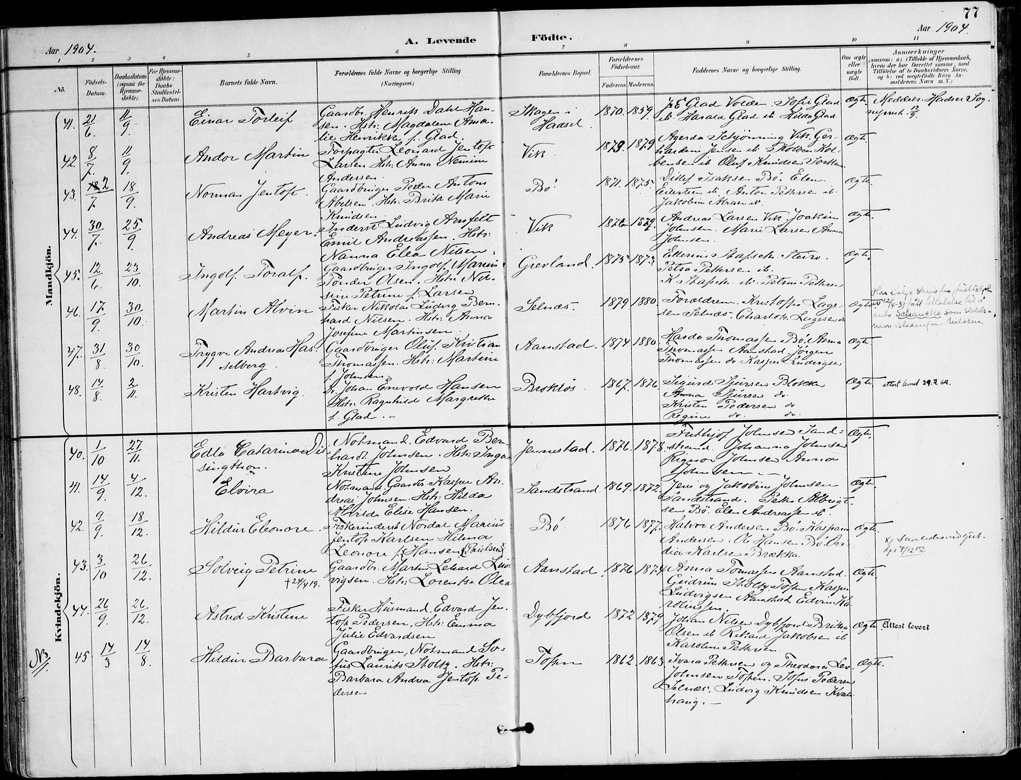 Ministerialprotokoller, klokkerbøker og fødselsregistre - Nordland, AV/SAT-A-1459/895/L1372: Parish register (official) no. 895A07, 1894-1914, p. 77