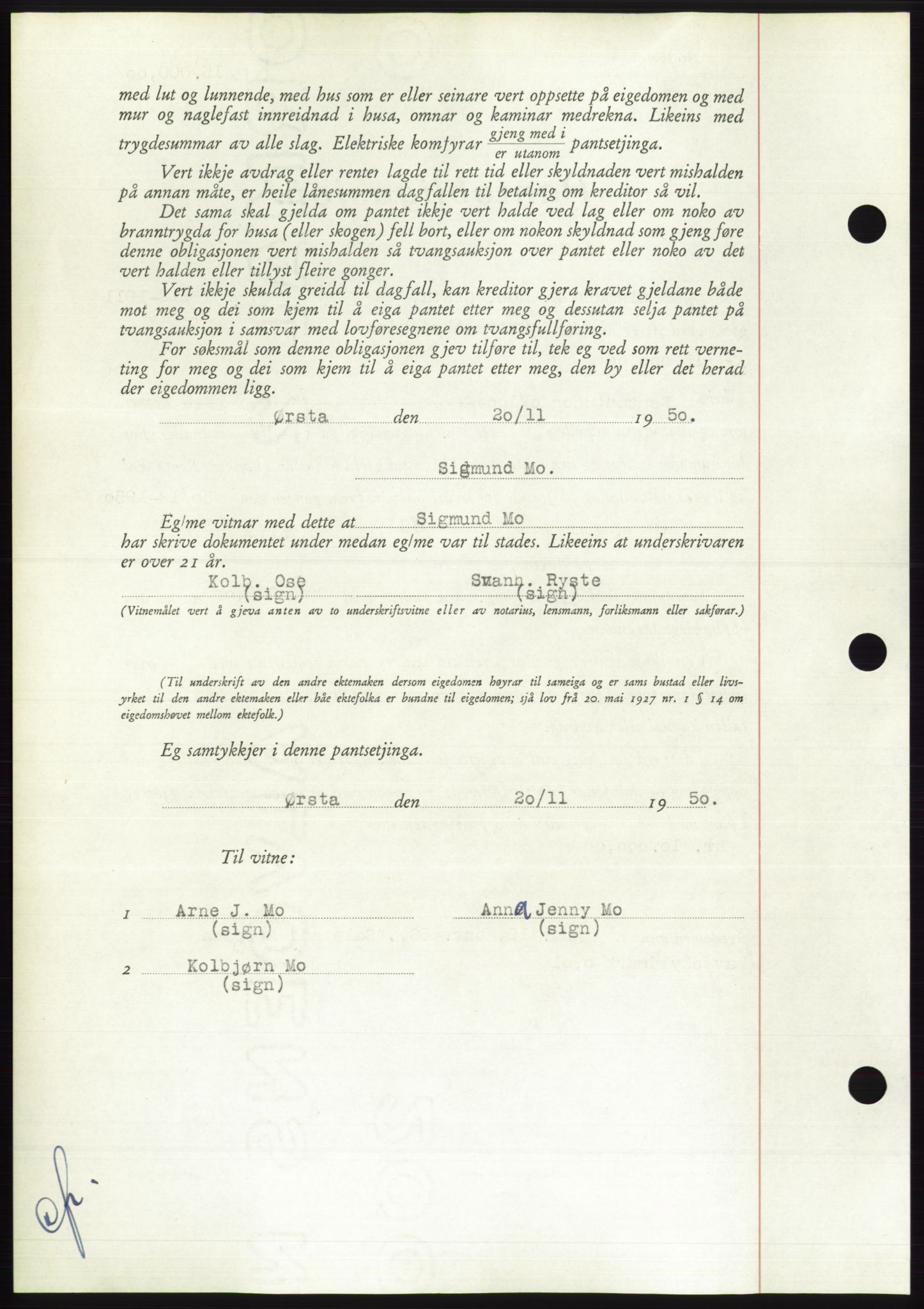 Søre Sunnmøre sorenskriveri, AV/SAT-A-4122/1/2/2C/L0119: Mortgage book no. 7B, 1950-1951, Diary no: : 500/1951