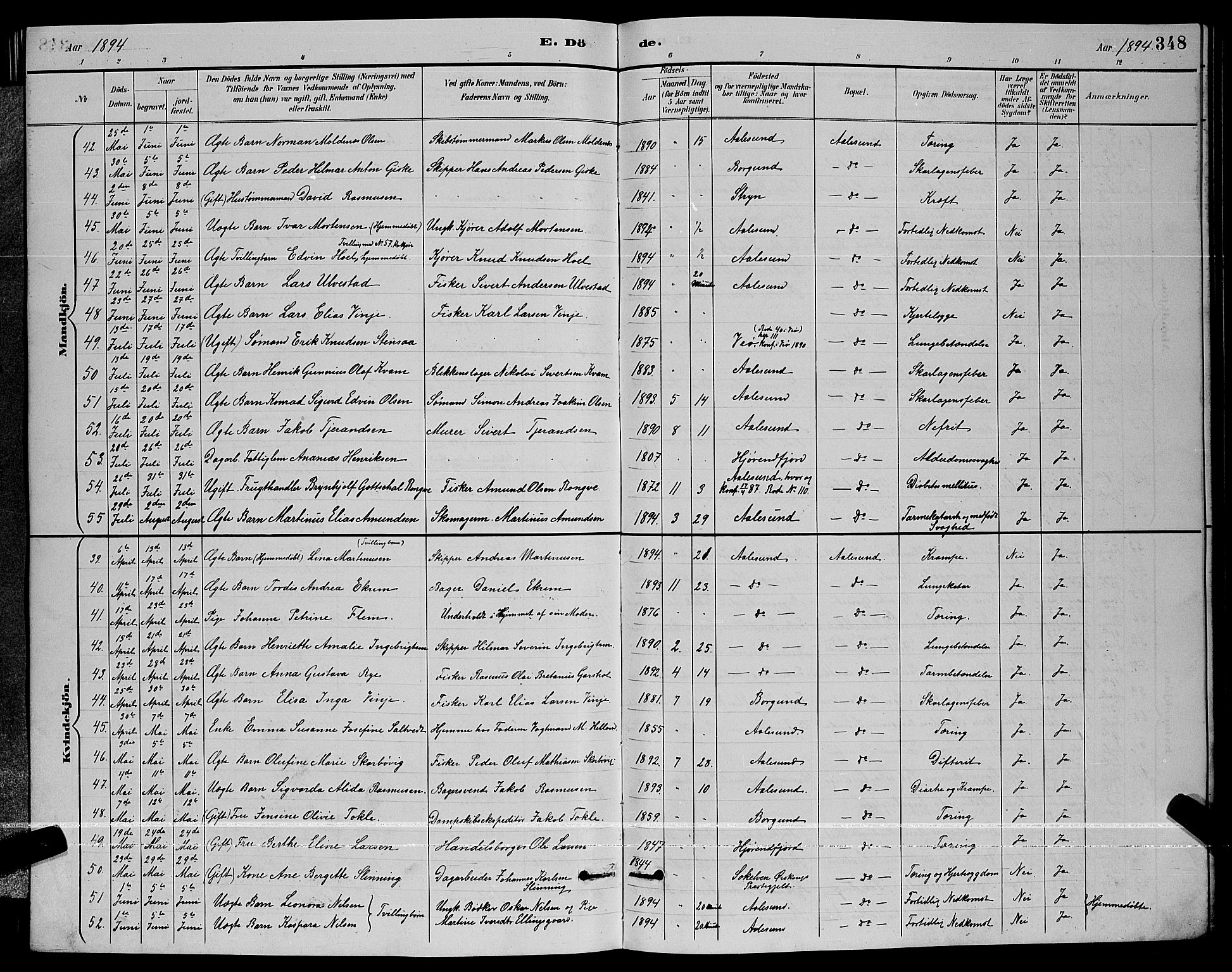 Ministerialprotokoller, klokkerbøker og fødselsregistre - Møre og Romsdal, AV/SAT-A-1454/529/L0467: Parish register (copy) no. 529C04, 1889-1897, p. 348