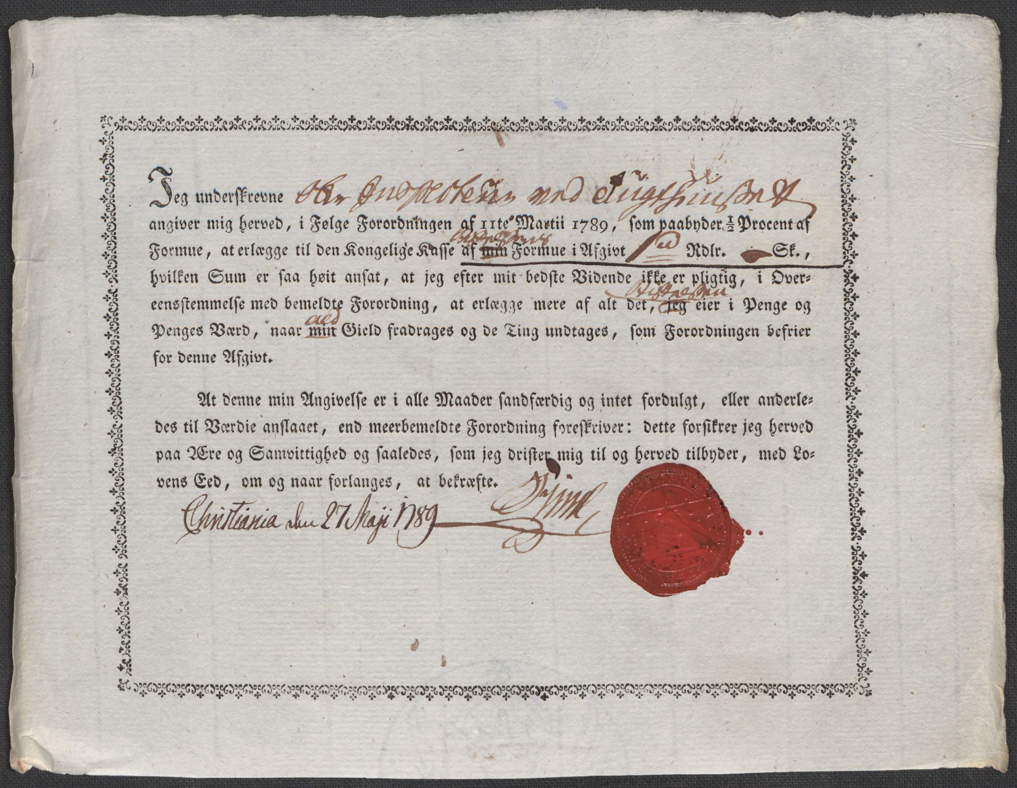 Rentekammeret inntil 1814, Reviderte regnskaper, Mindre regnskaper, AV/RA-EA-4068/Rf/Rfe/L0007: Christiania. Kristiansand, 1789, p. 232