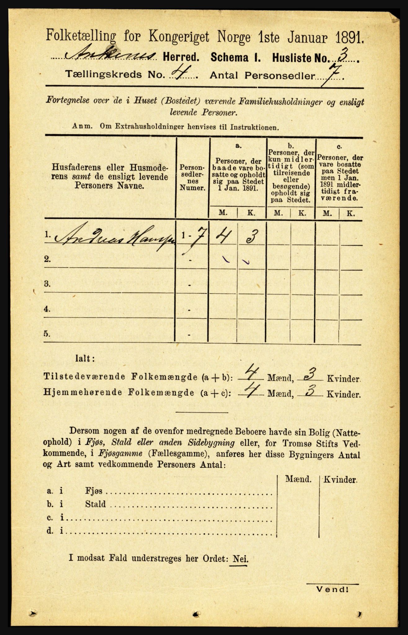 RA, 1891 census for 1855 Ankenes, 1891, p. 2258