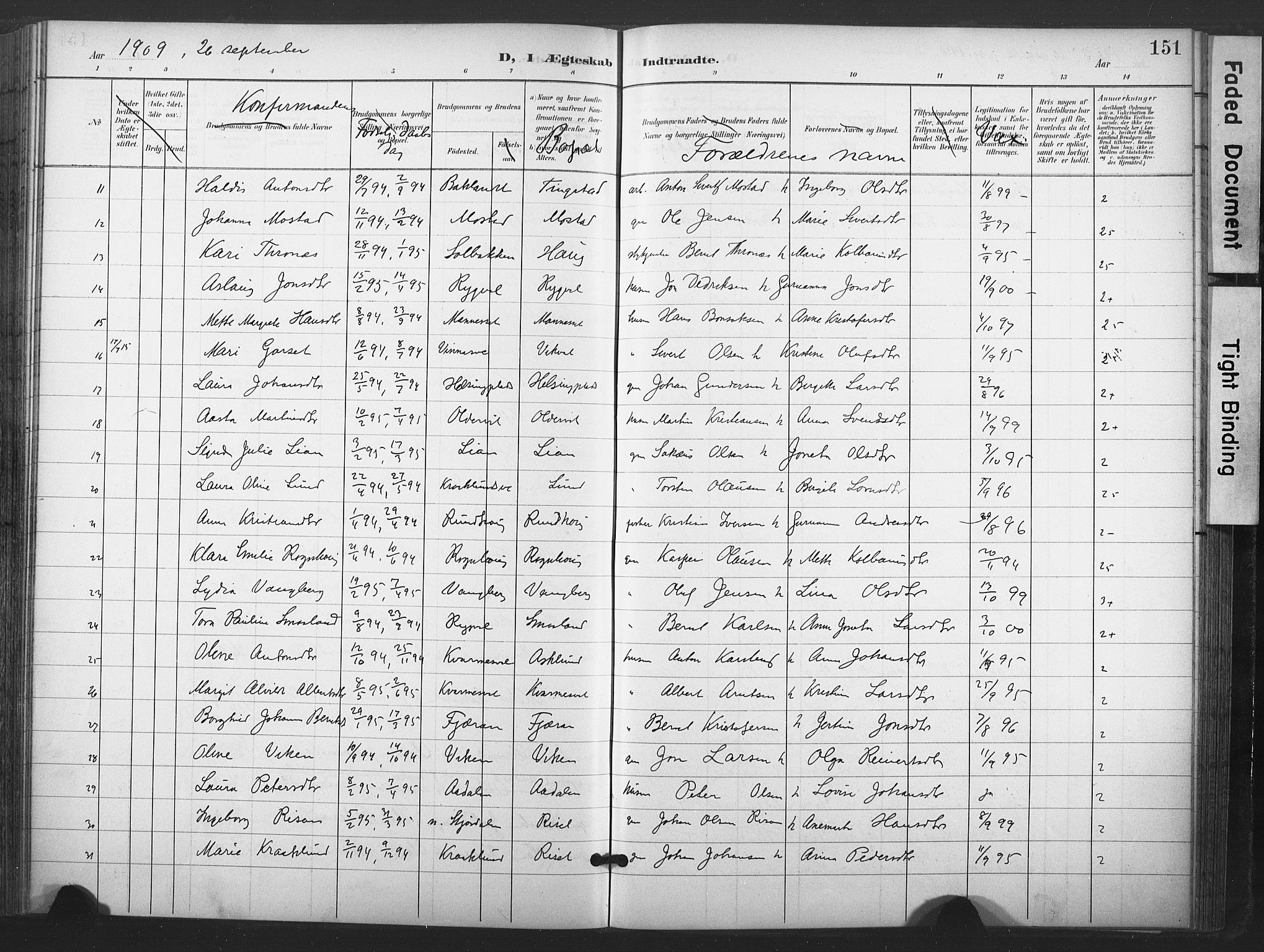 Ministerialprotokoller, klokkerbøker og fødselsregistre - Nord-Trøndelag, AV/SAT-A-1458/713/L0122: Parish register (official) no. 713A11, 1899-1910, p. 151