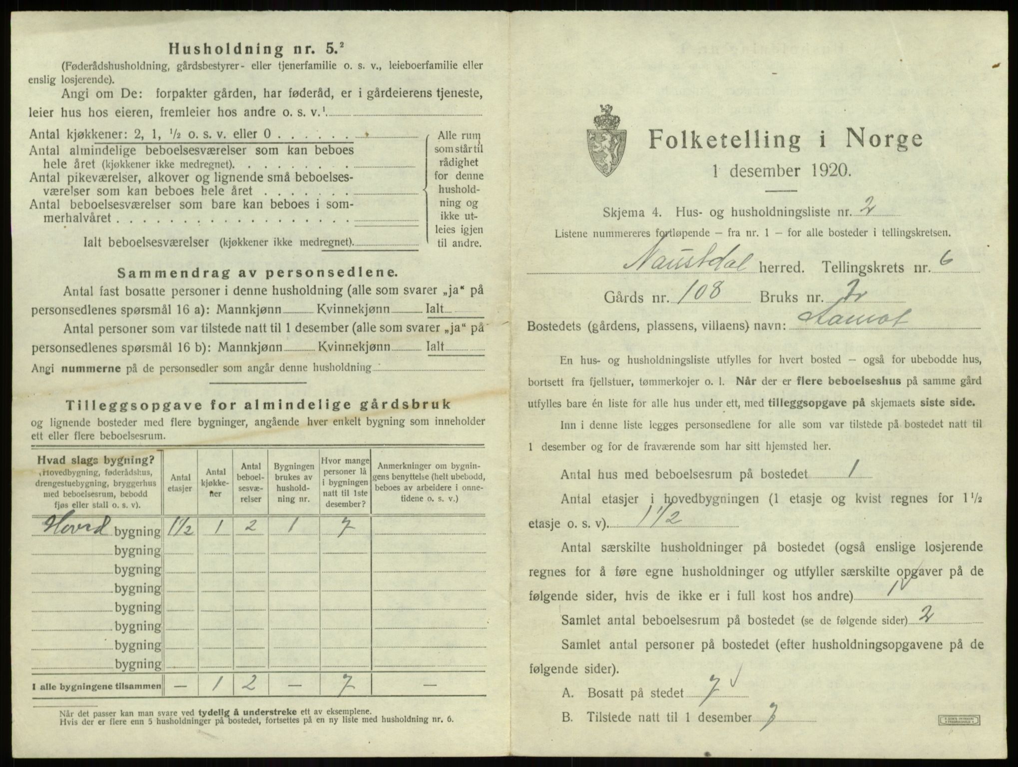 SAB, 1920 census for Naustdal, 1920, p. 514