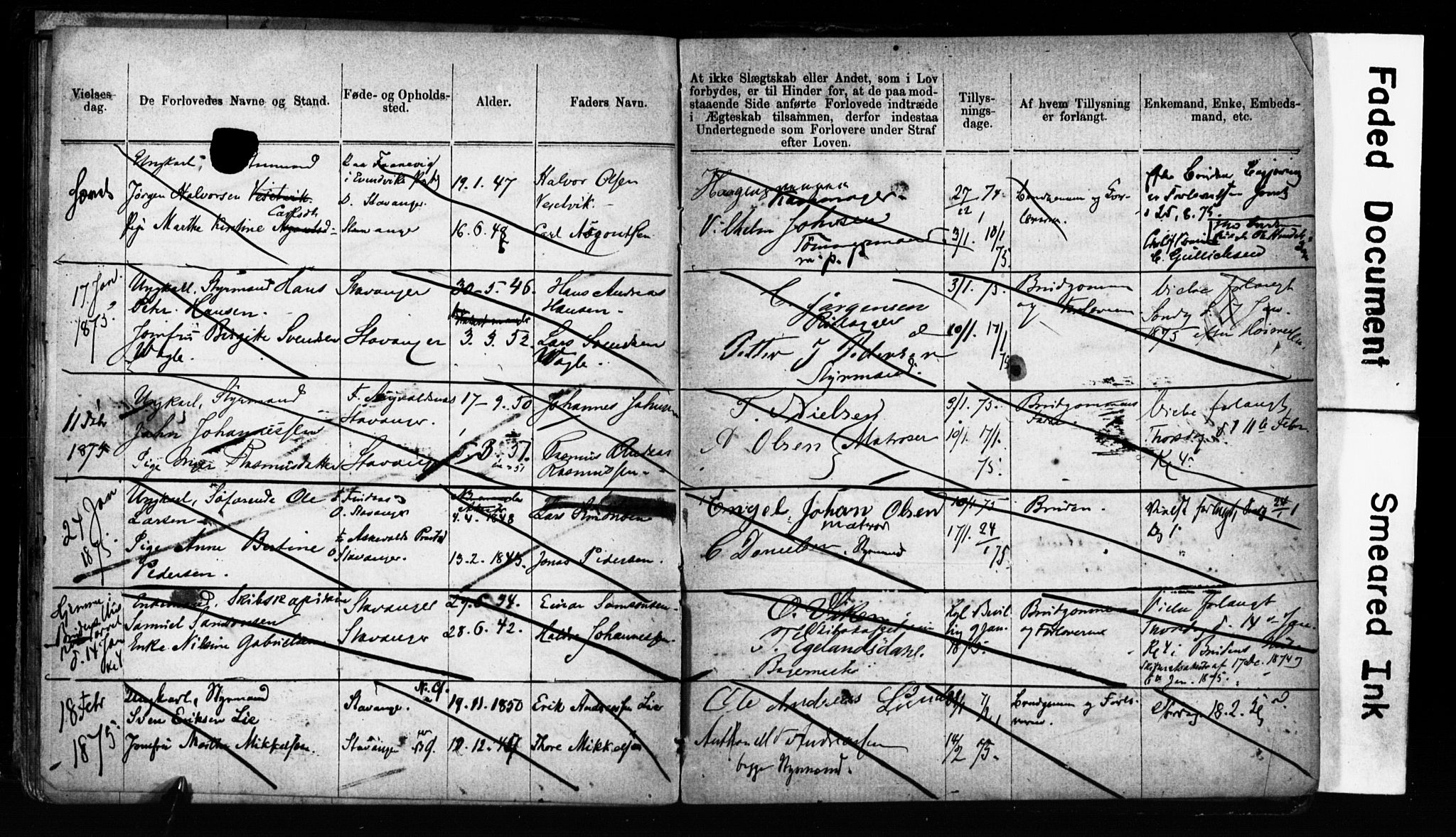 Domkirken sokneprestkontor, SAST/A-101812/001/70/705BA/L0001: Banns register no. 1, 1870-1875