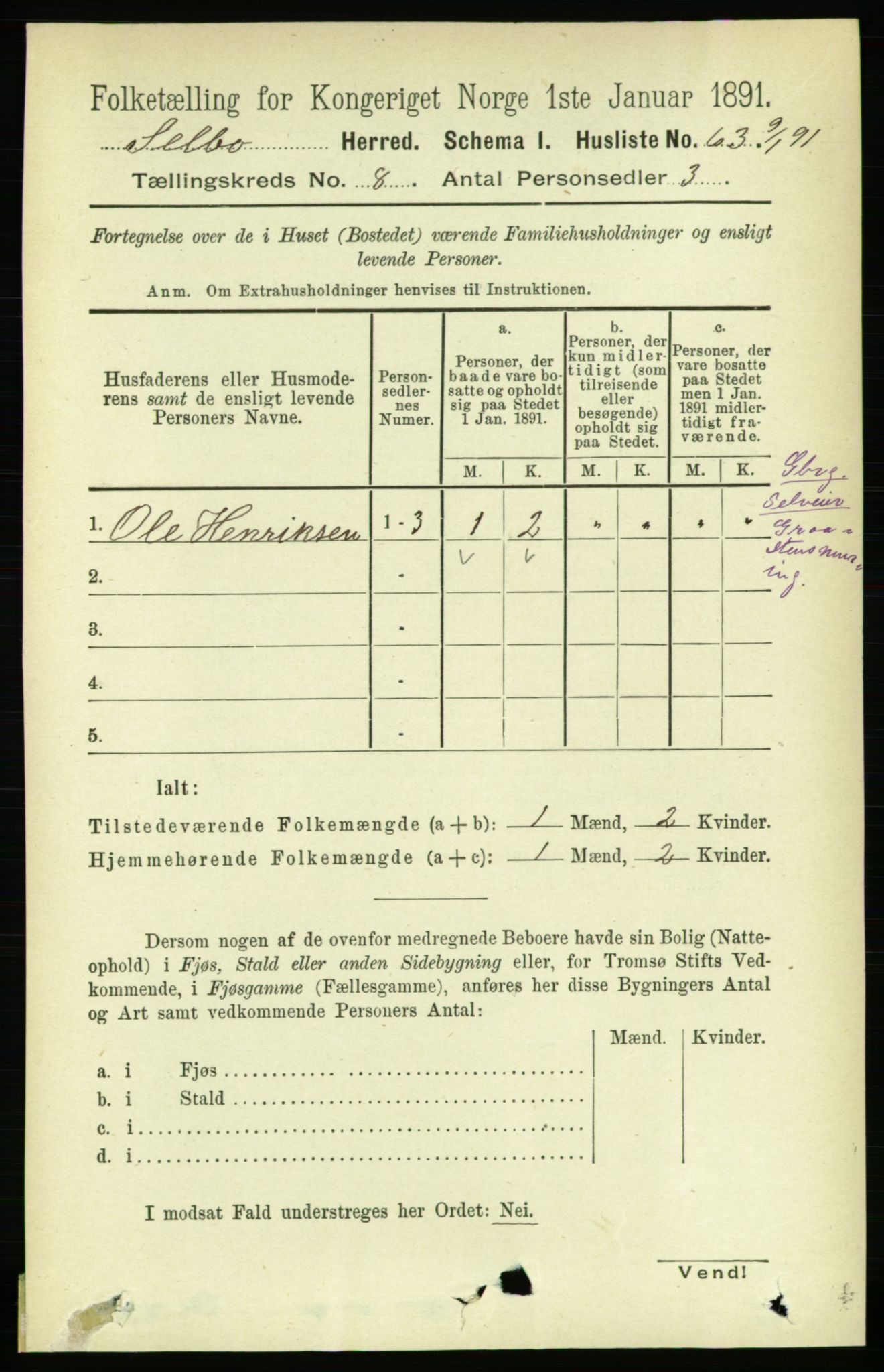 RA, 1891 census for 1664 Selbu, 1891, p. 2907