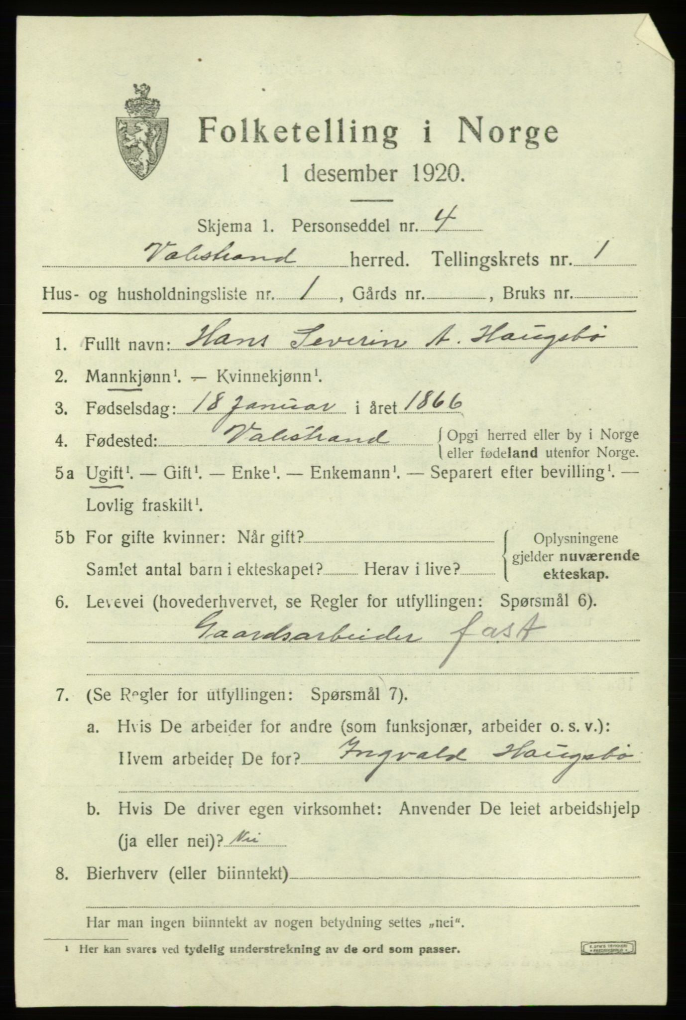 SAB, 1920 census for Valestrand, 1920, p. 473