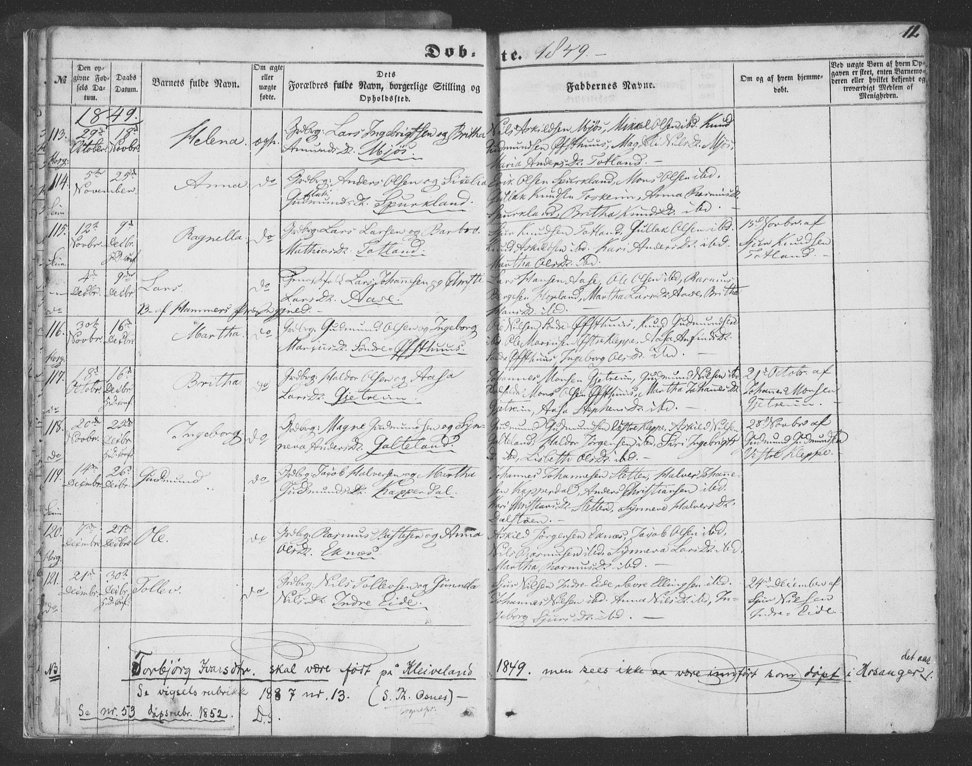 Hosanger sokneprestembete, AV/SAB-A-75801/H/Haa: Parish register (official) no. A 8, 1849-1863, p. 11