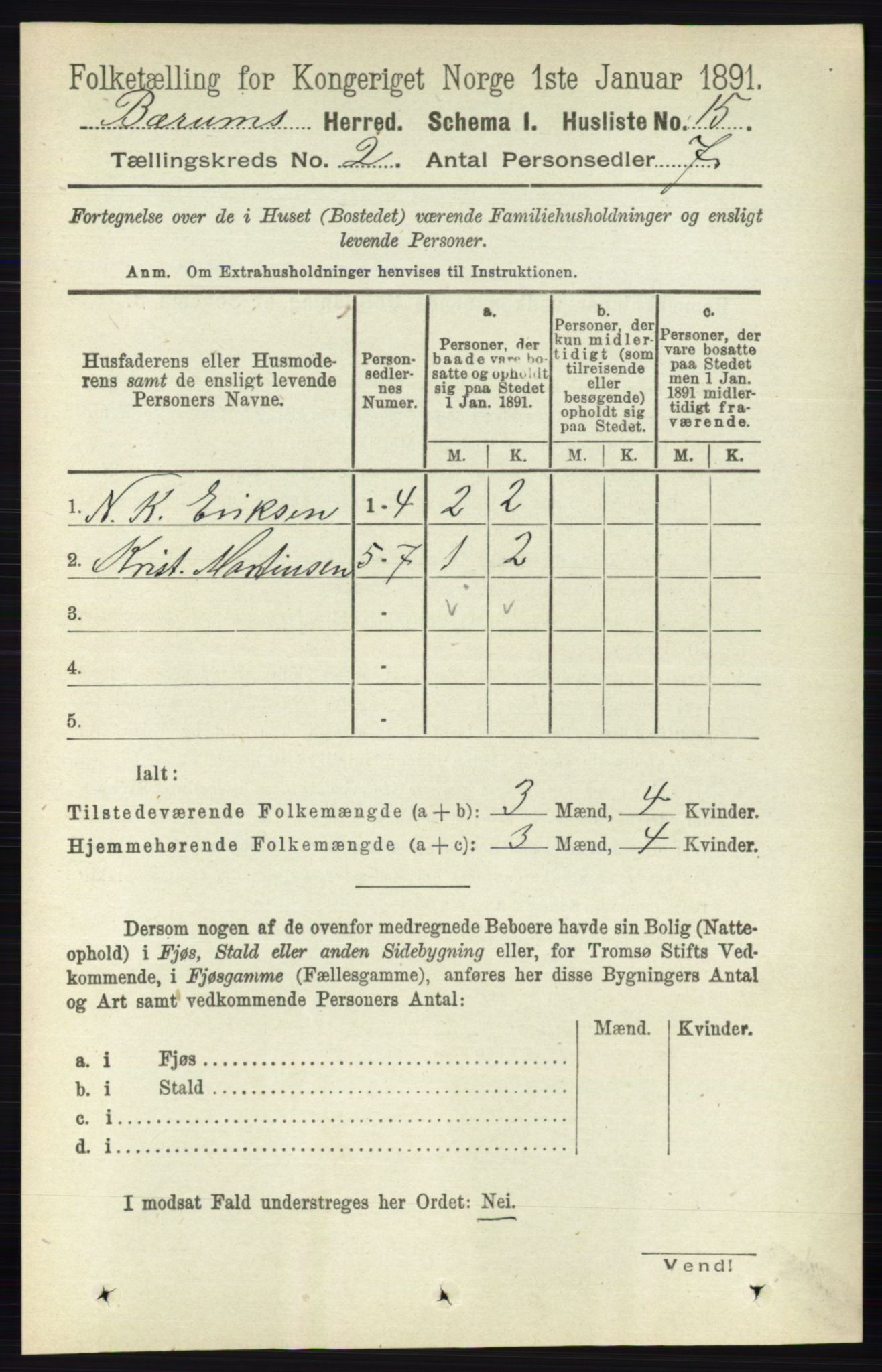 RA, 1891 census for 0219 Bærum, 1891, p. 965