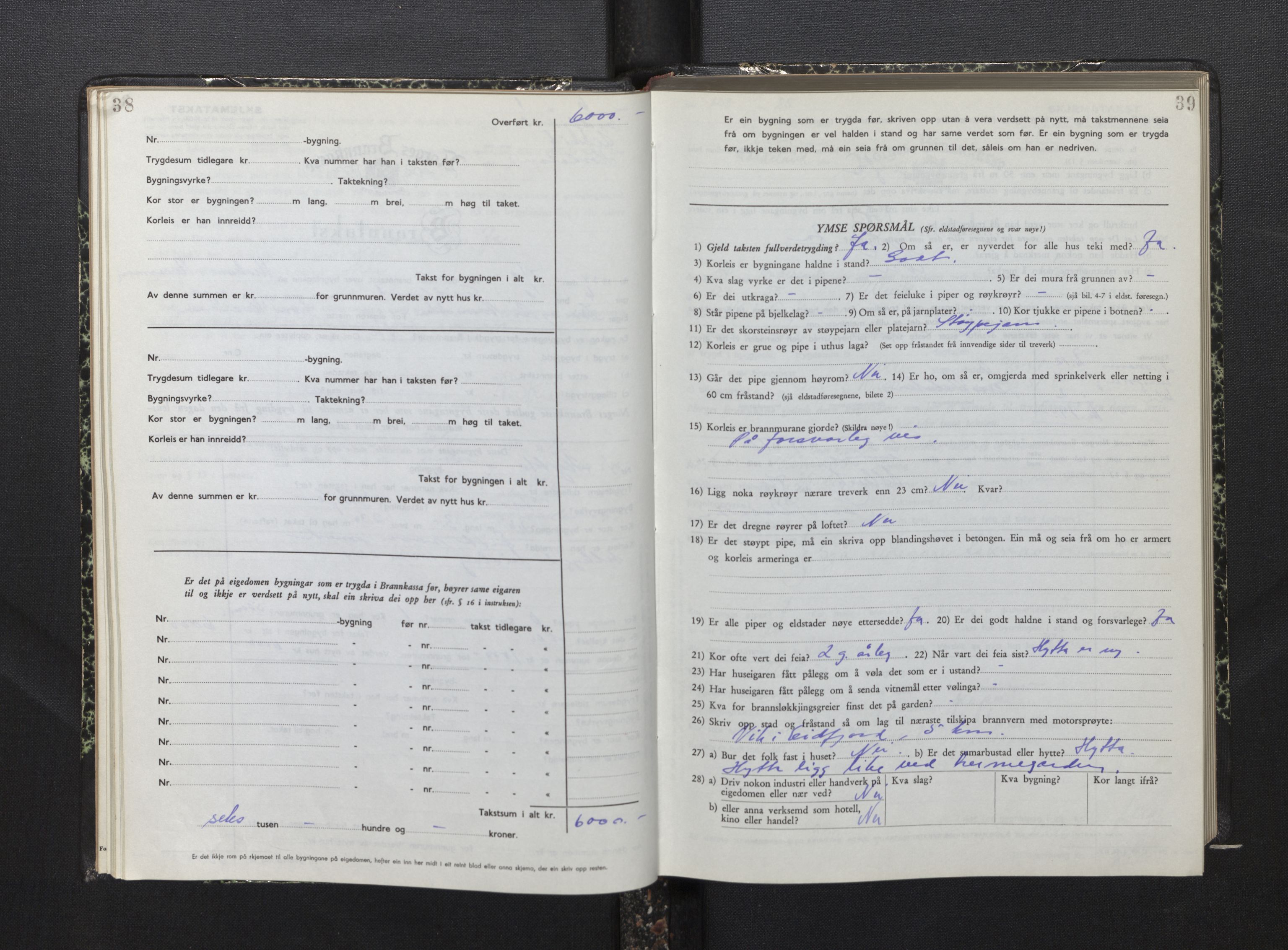 Lensmannen i Ulvik, AV/SAB-A-35601/0012/L0004: Branntakstprotokoll, skjematakst, 1951-1955, p. 38-39