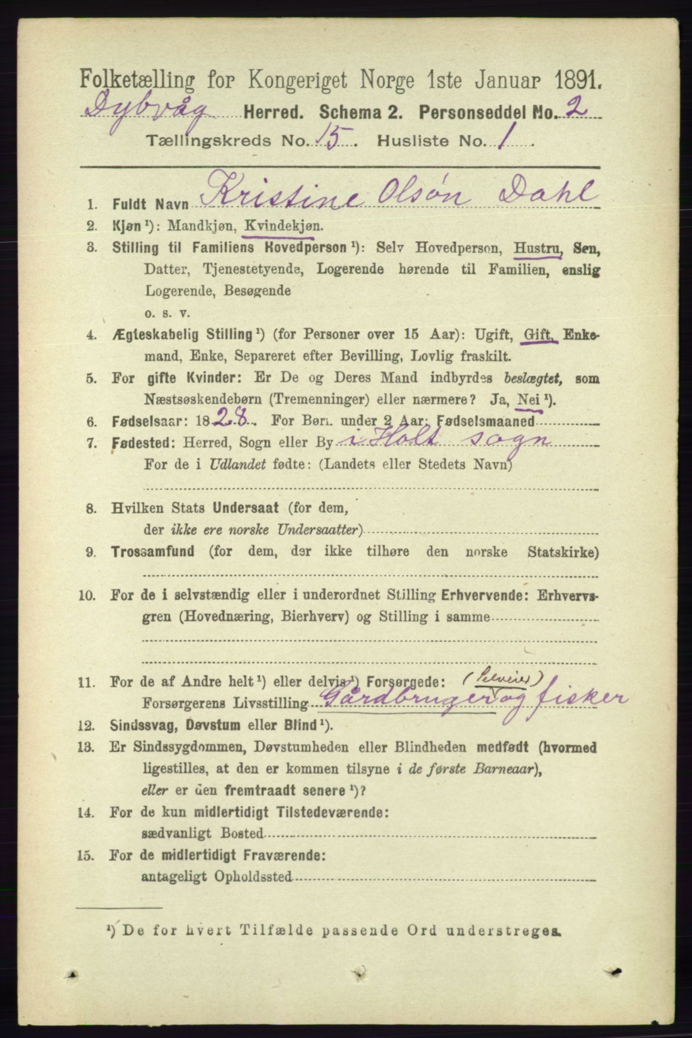 RA, 1891 census for 0915 Dypvåg, 1891, p. 6131