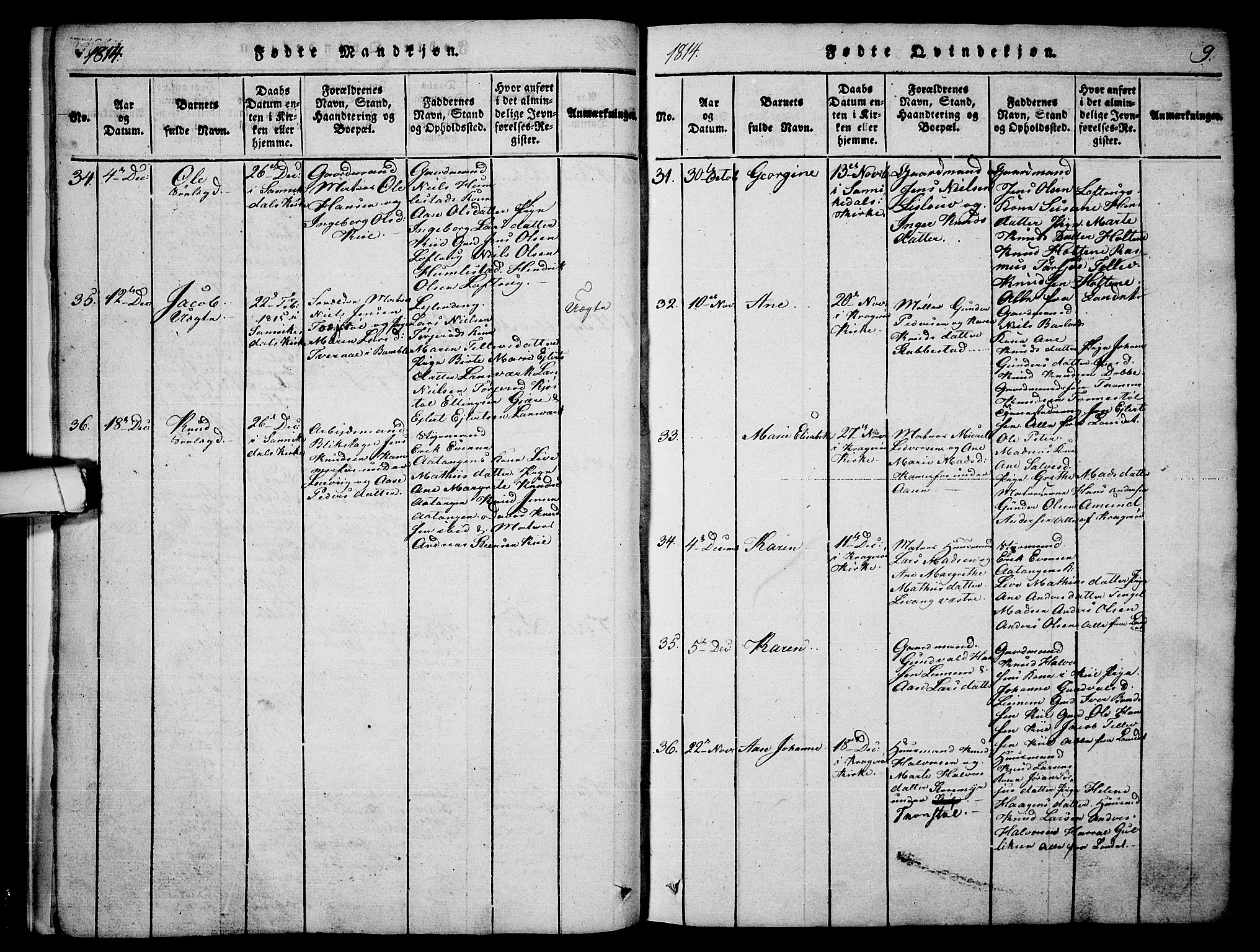 Sannidal kirkebøker, AV/SAKO-A-296/F/Fa/L0004: Parish register (official) no. 4, 1814-1829, p. 9